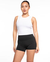 The Micro Rib Basic Crop Tank - White - Slow Burn - Center Chest Heart - Printed - Full Color