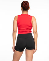 The Micro Rib Racer Crop - Red - Village Yoga - Center Chest Stacked - Embroidered - White