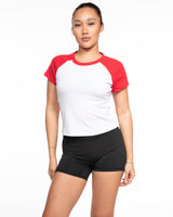 The Micro Rib Baby Tee - White / Red - Royal Training Club - Center Chest Stacked - Printed - Black