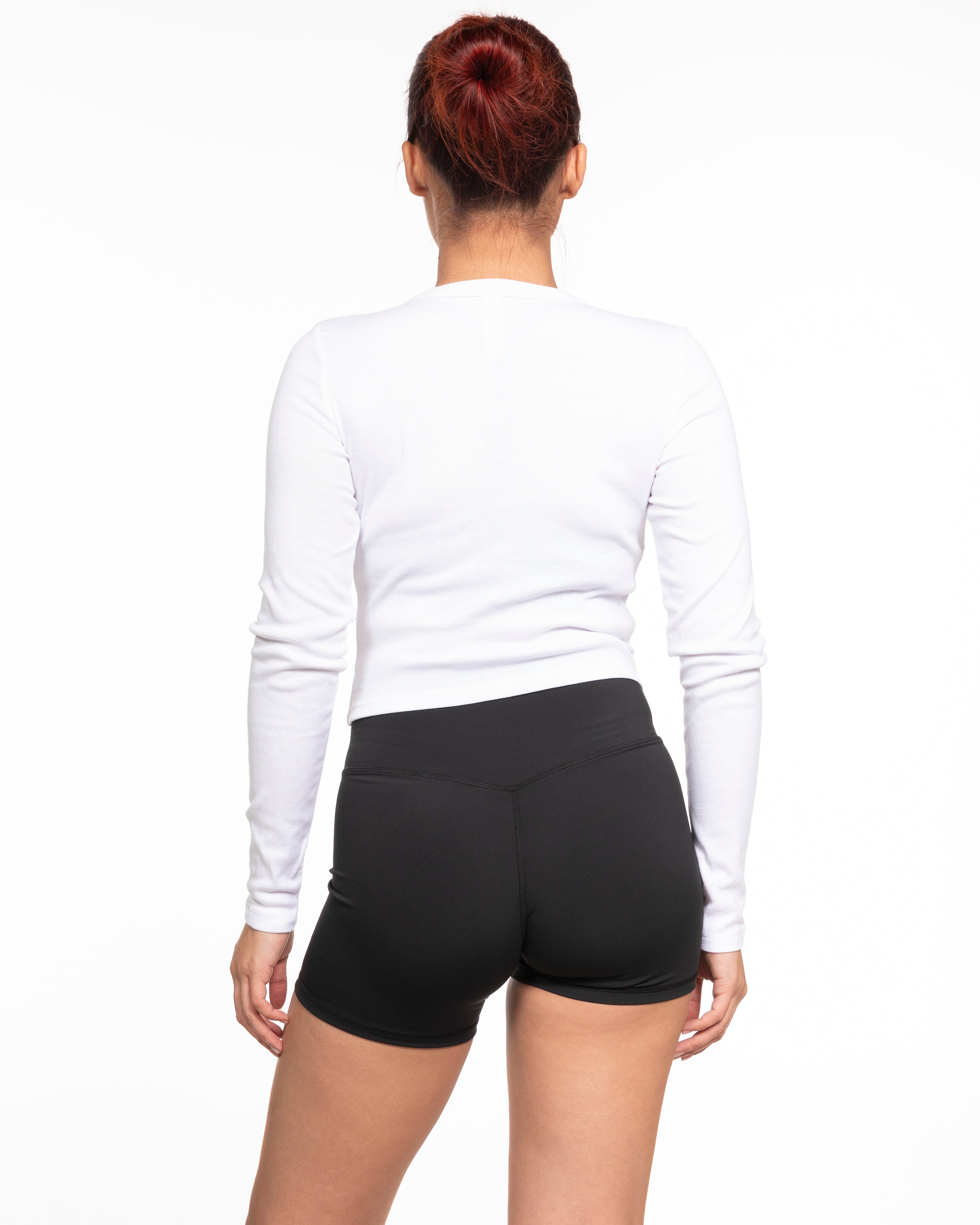 The Micro Rib Crop Long Sleeve - White - Method Pilates - Center Chest - Printed - Brown