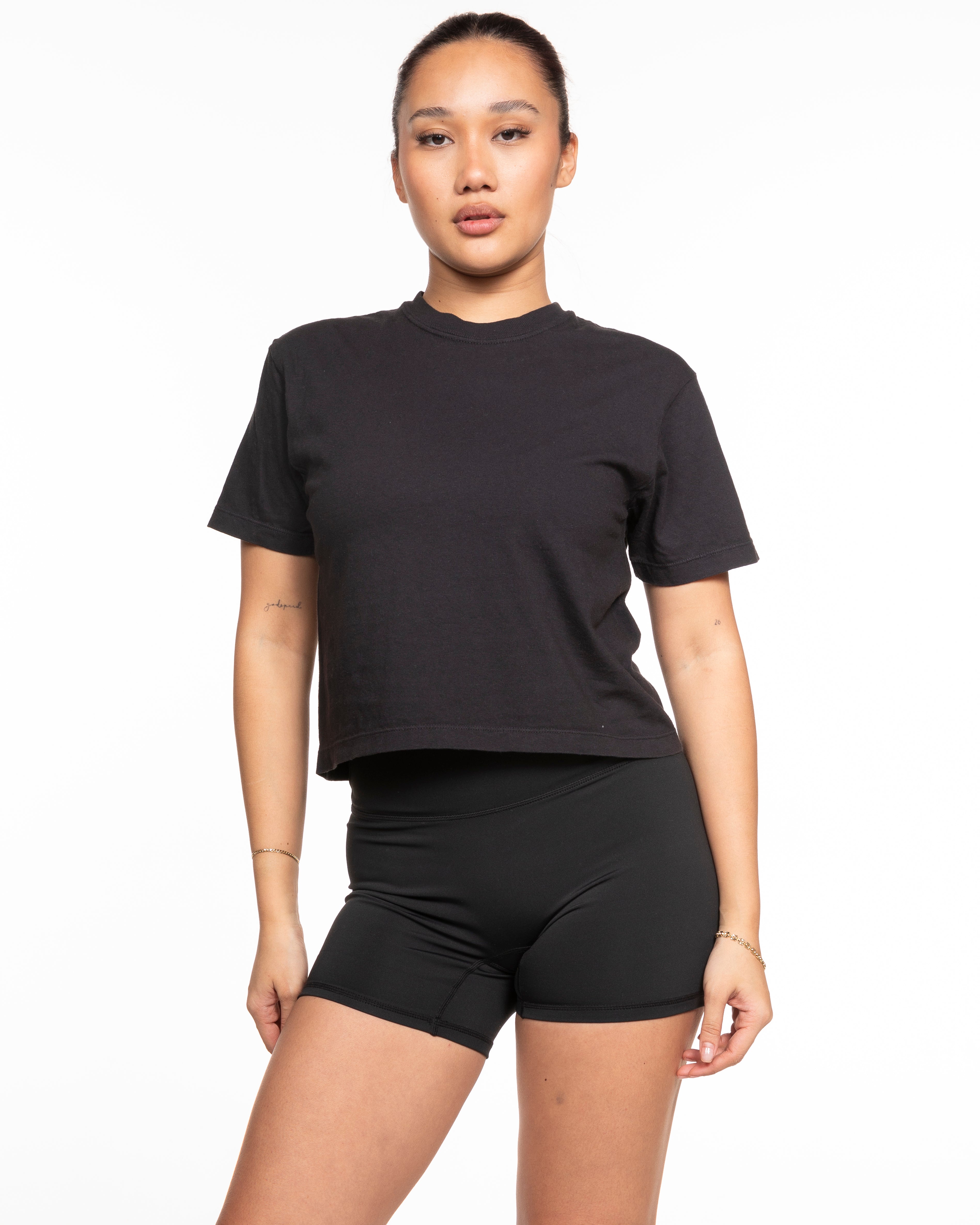 The Midweight Crop Tee - Black - 513 Lagree - Center Chest Stacked & Center Back Neckline Stacked - Printed - Full Color