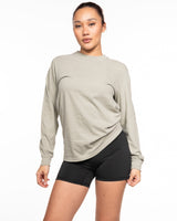 The Unisex Midweight Long Sleeve - Khaki - Hikari Elite - Left Chest Stacked & Right Sleeve - Printed - Charcoal