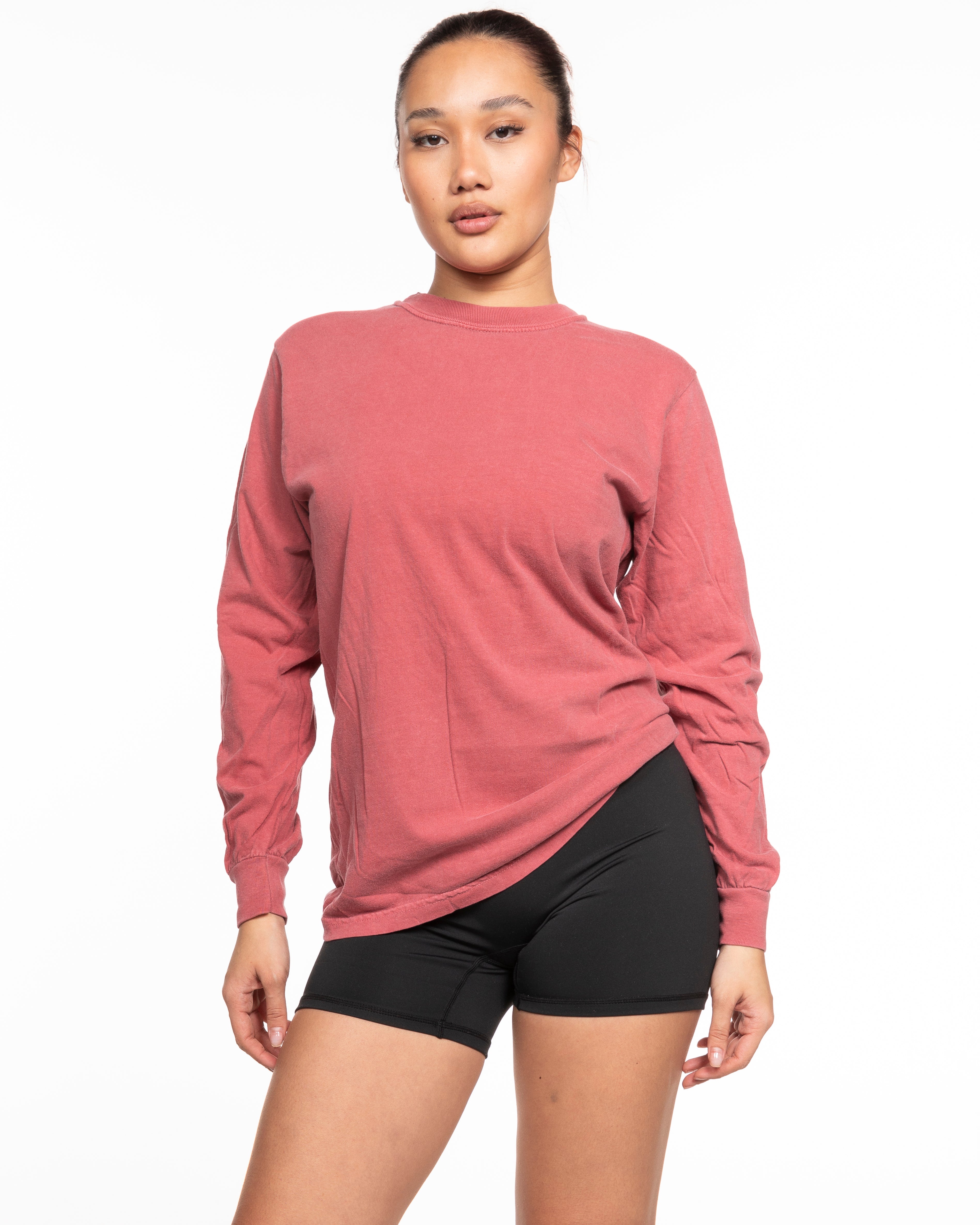 The Unisex Midweight Long Sleeve - Crimson - Mega Fit House - Left Chest Stacked & Back Stacked - Printed - Red