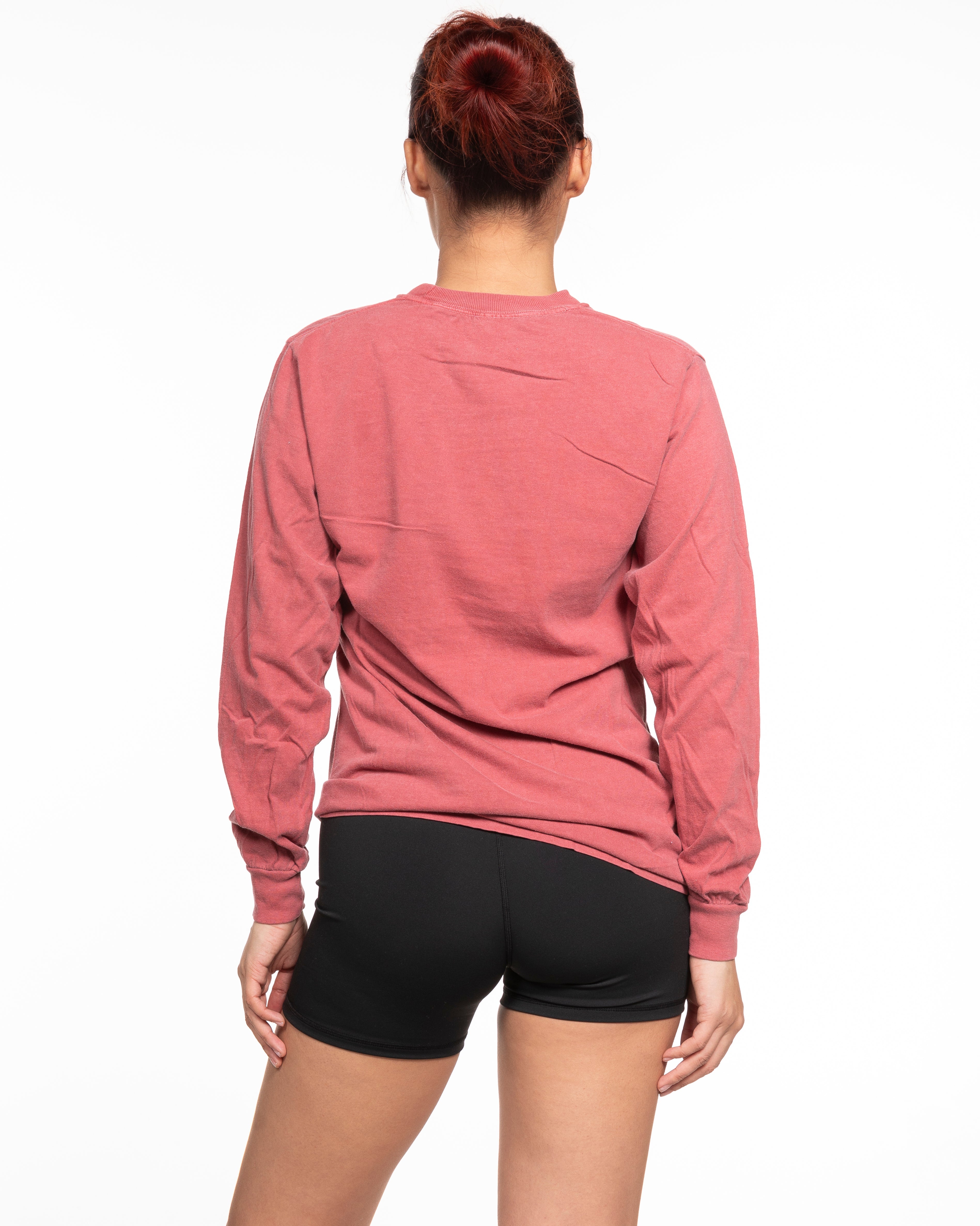 The Unisex Midweight Long Sleeve - Crimson - Mega Fit House - Left Chest Stacked & Back Stacked - Printed - Red