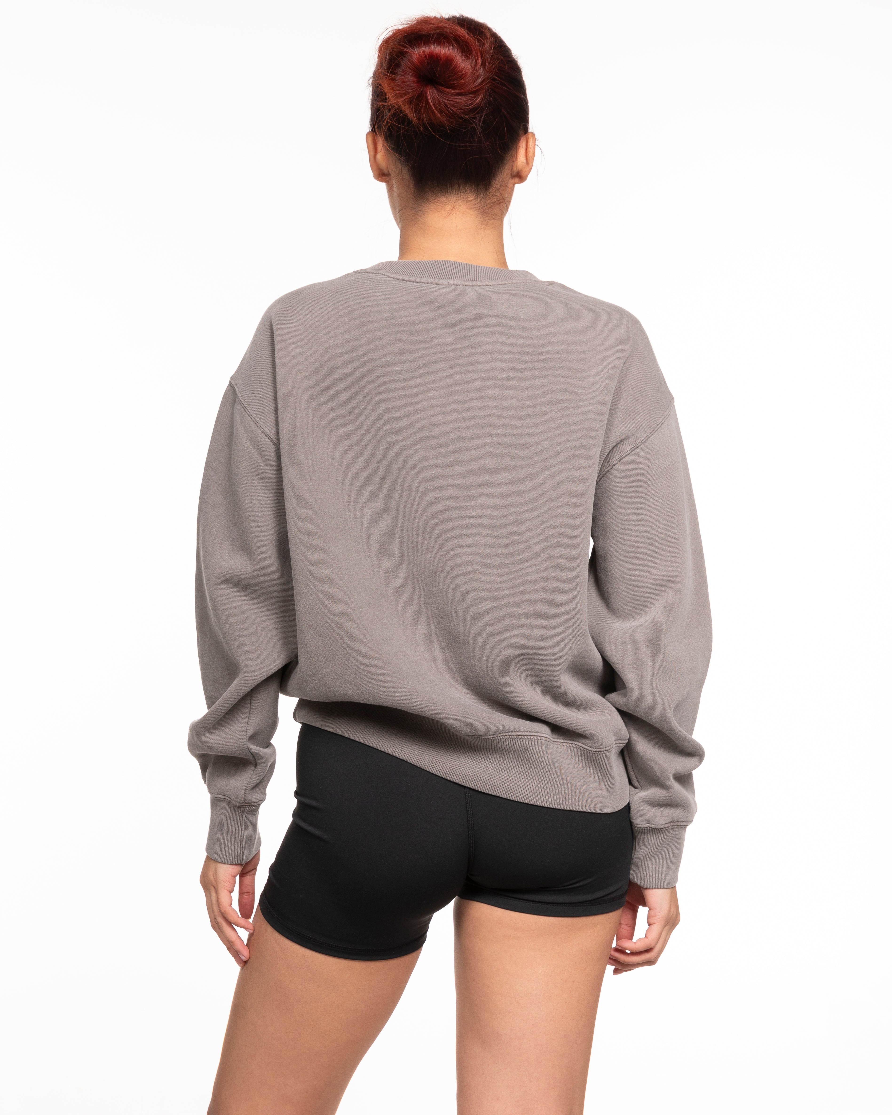The Womens Crewneck - Washed Gray - Fed By The Fruit - Left Chest & Back Stacked - Printed - Off White