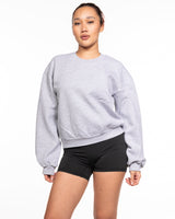 The Recycled Womens Crewneck - Heather - Pilates Movement - Center Chest Stacked - Left & Right Elbow Star - Printed - Black