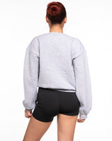 The Recycled Womens Crewneck - Heather - Pilates Movement - Center Chest Stacked - Left & Right Elbow Star - Printed - Black