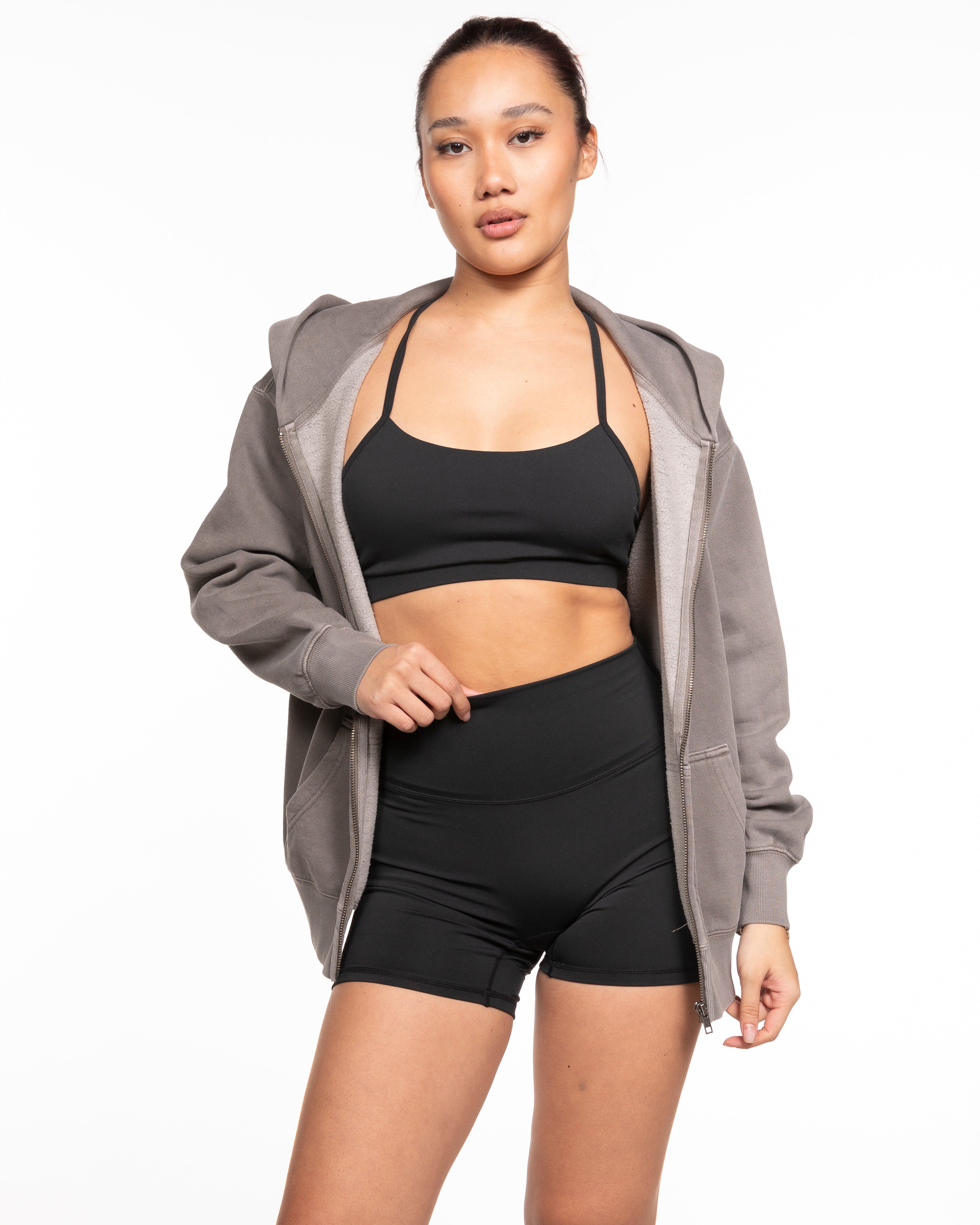 The Womens Zip Hoodie - Washed Gray - ALCHEME - Left Chest & Center Back Stacked - White