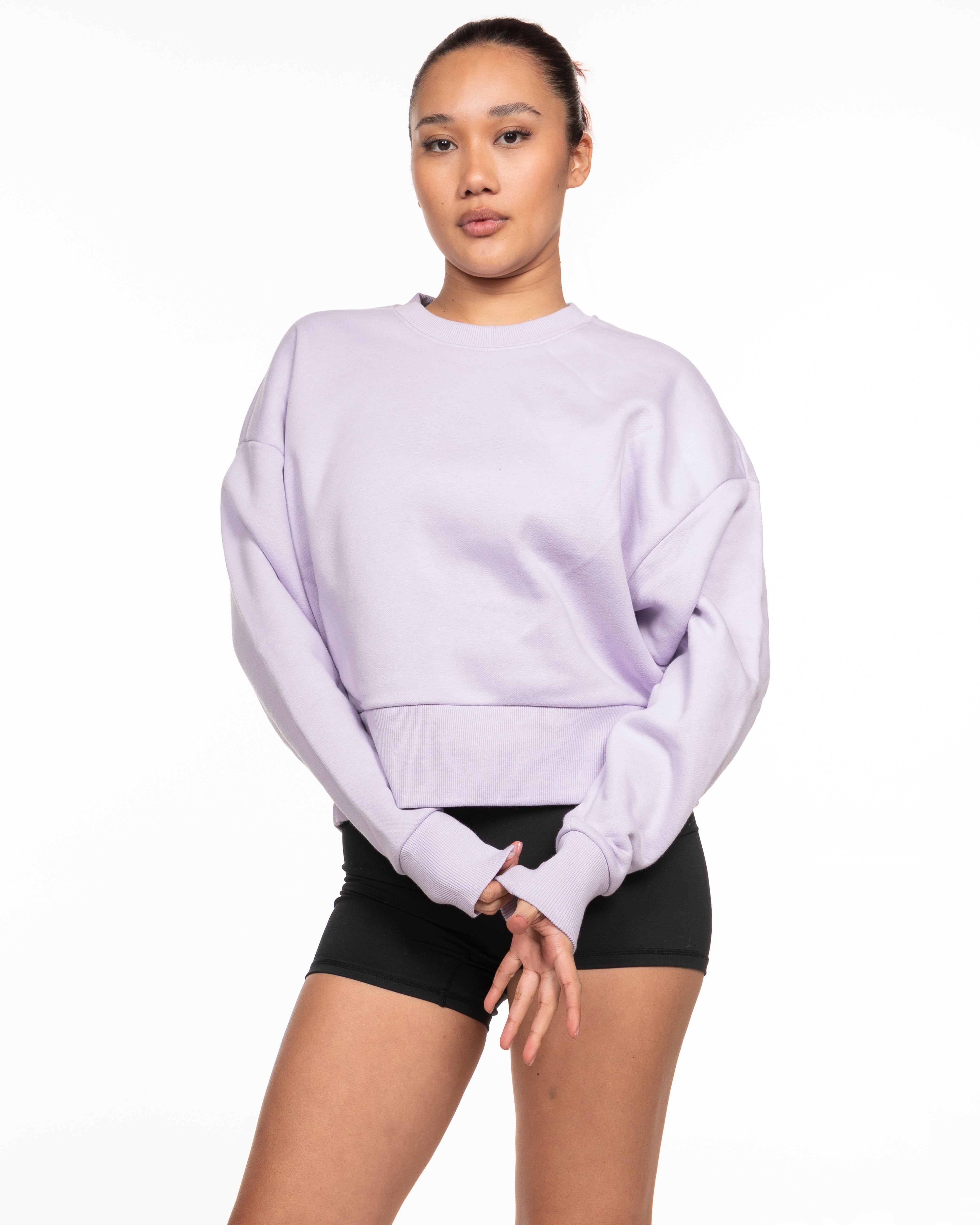 The Womens Heavyweight Crop - Lavender - SOUL YOGA - Center Chest - Printed - Tone on Tone