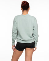 The Womens Sueded Crewneck - Denim Green - Cyclebar San Elijo Hills - Left Chest Image - Printed - Tone on Tone