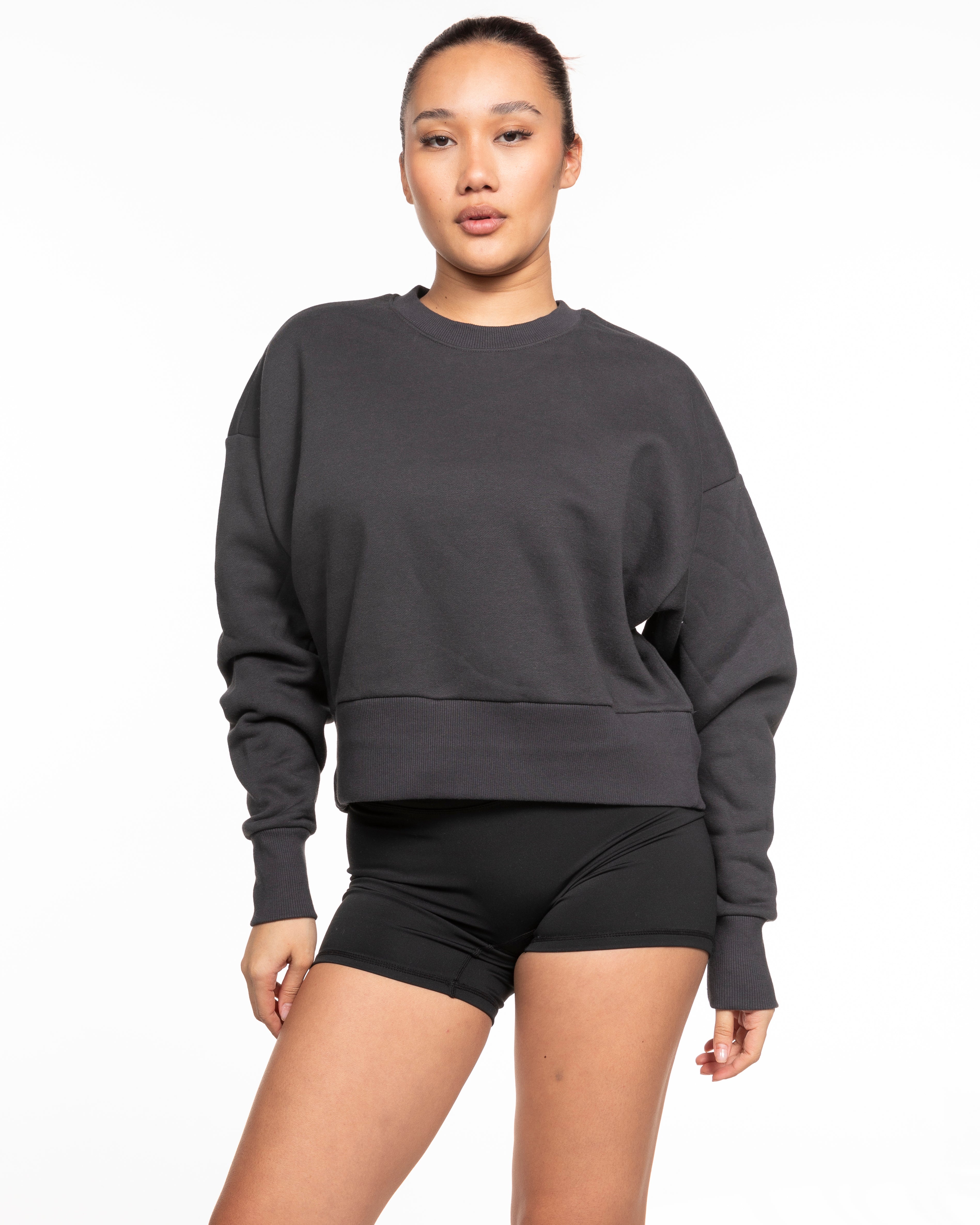 The Womens Heavyweight Crop - Graphite - JL Marketing - Left Chest - Embroidered - White
