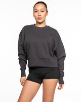 The Womens Heavyweight Crop - Graphite - JL Marketing - Left Chest - Embroidered - White