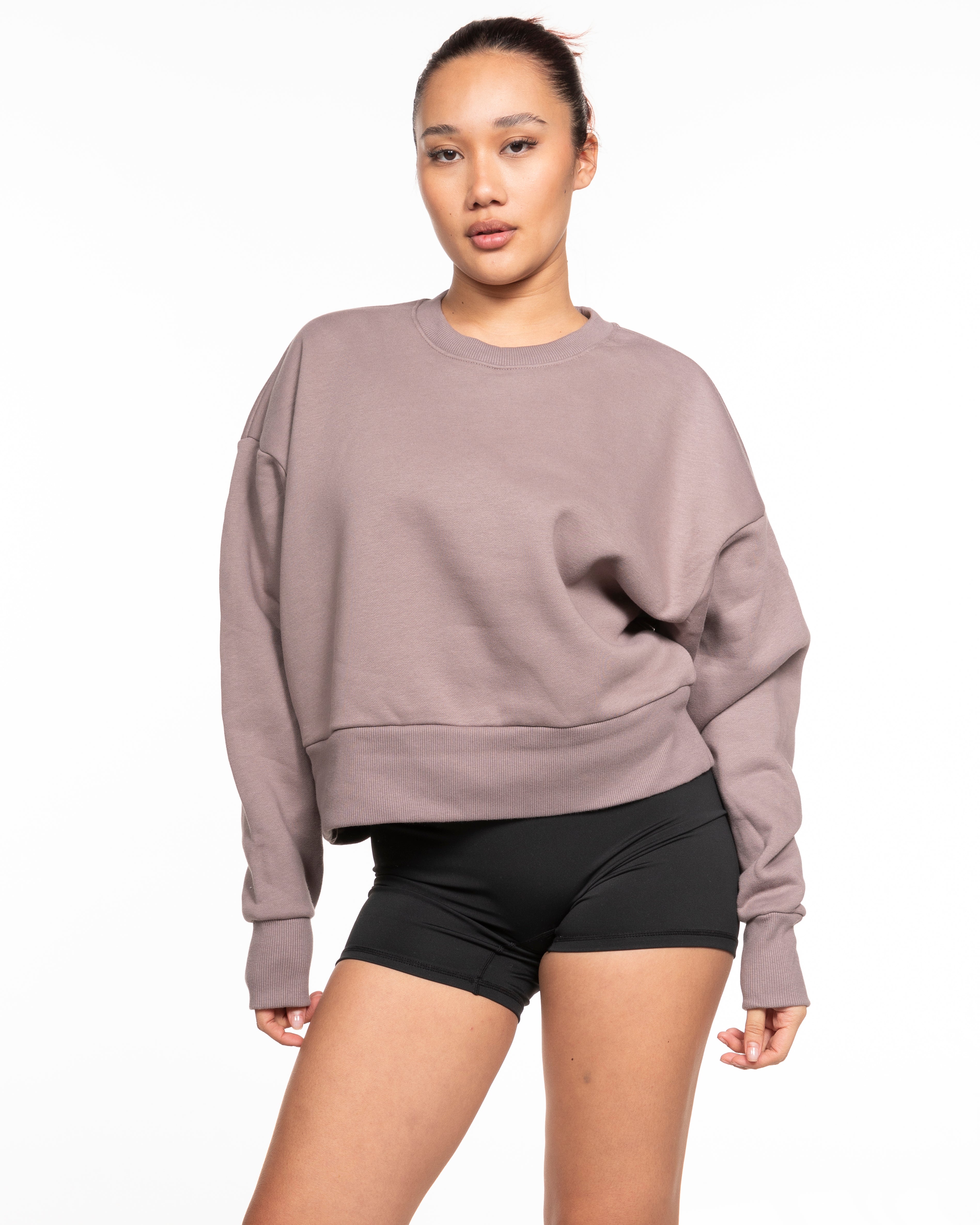 The Womens Heavyweight Crop - Mauve - Viva Lagree - Left Chest & Back Stacked - Printed - Full Color