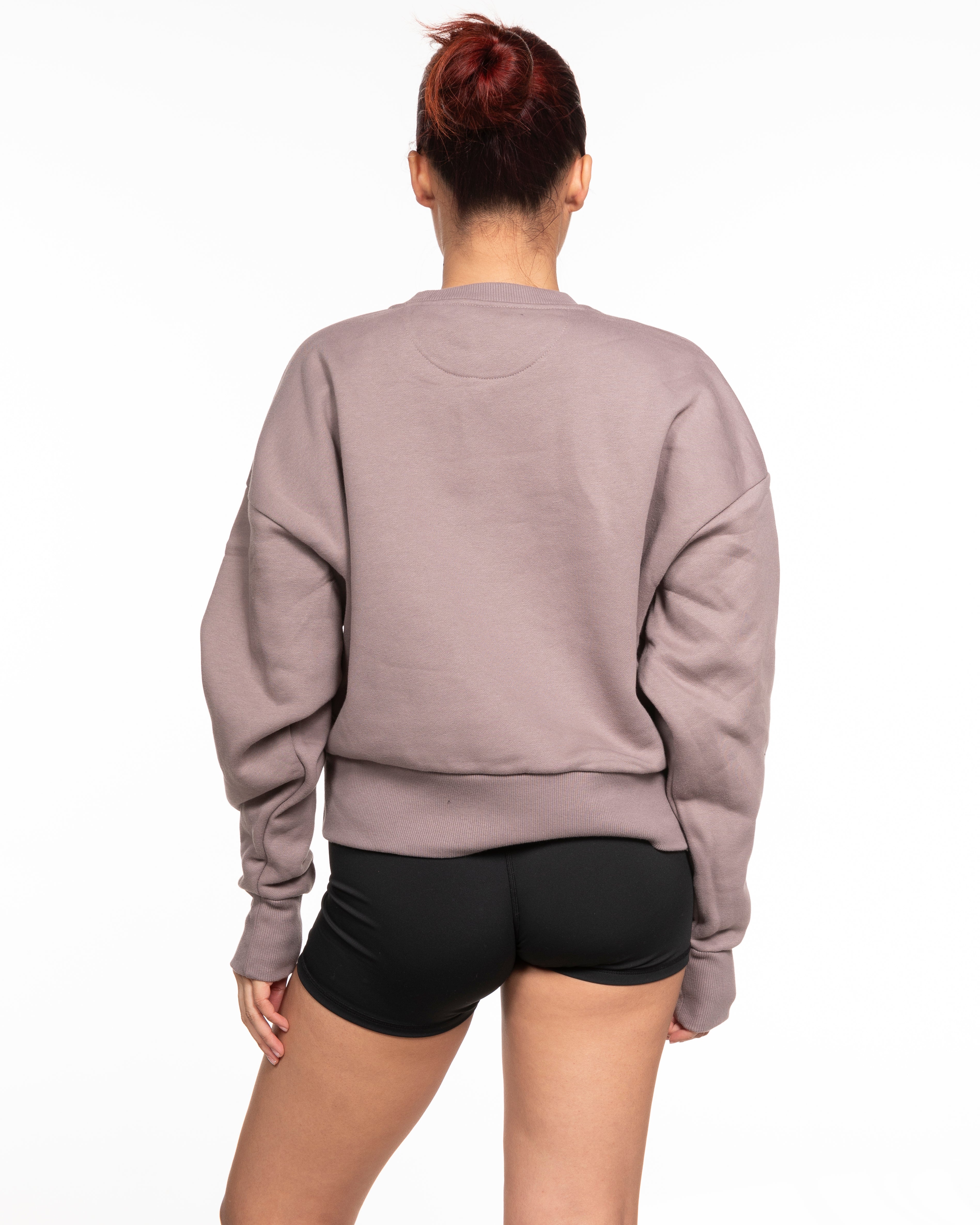 The Womens Heavyweight Crop - Mauve - Viva Lagree - Left Chest & Back Stacked - Printed - Full Color