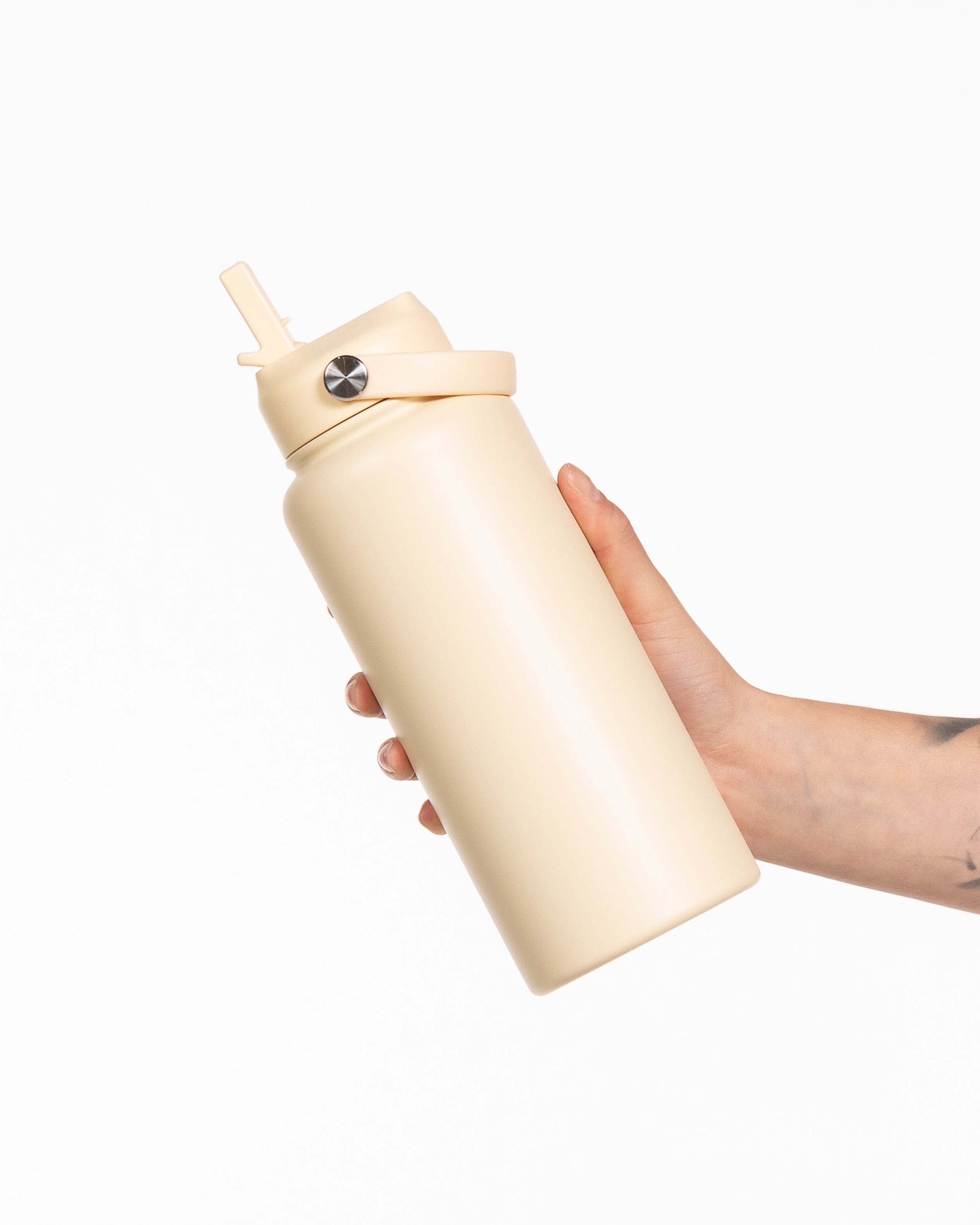 The Wide Mouth Water Bottle - Cream - Sultivate - Center Body Logo - Printed - Tone on Tone