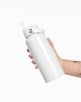 The Wide Mouth Water Bottle - White - Reform Studios - Center Stacked - Printed - Teal