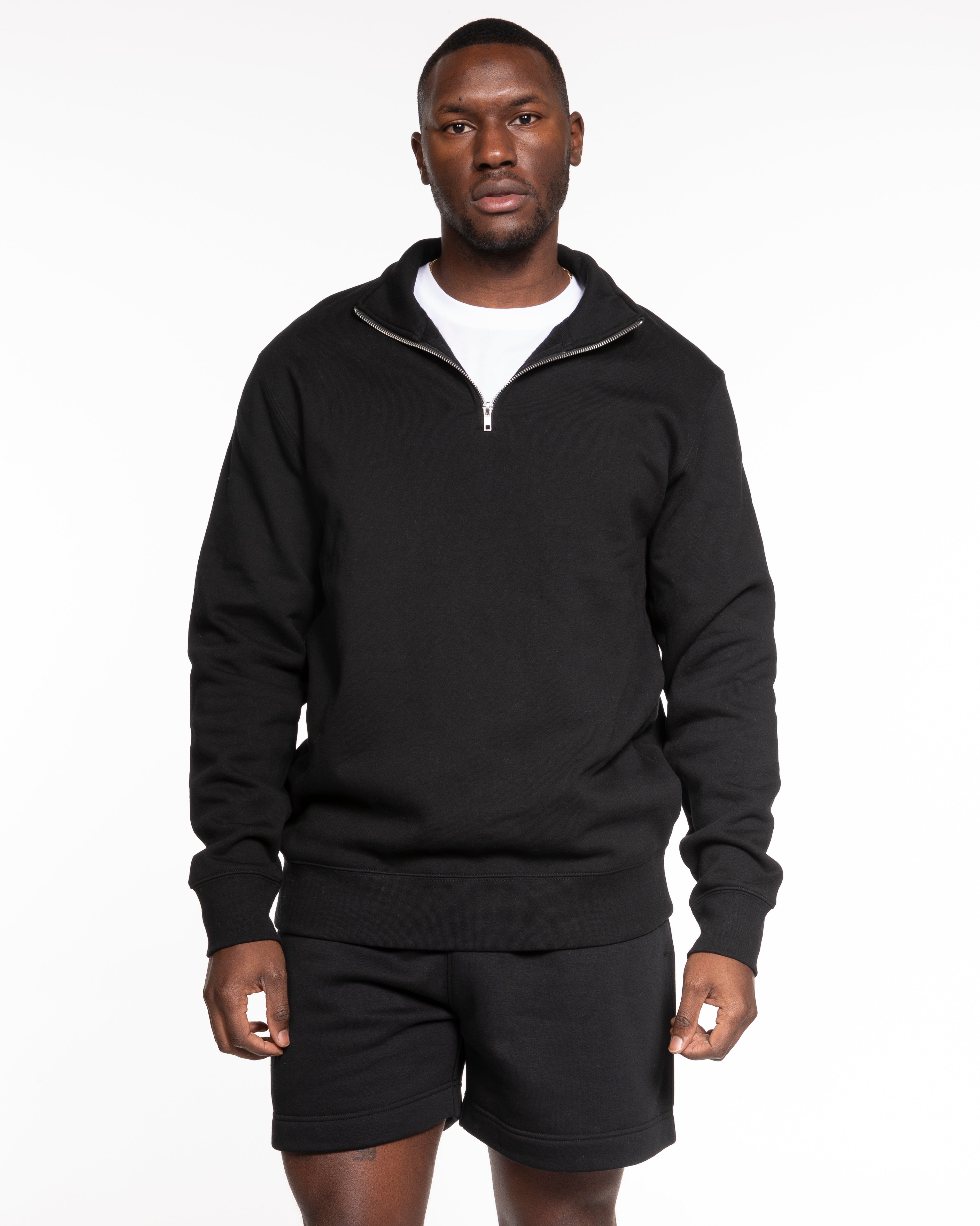 The Mens 1/4 Zip - Black - ALCHEME - Left Chest & Right Arm Sleeve E - Embroidered Chest - Printed Sleeve - Whiite