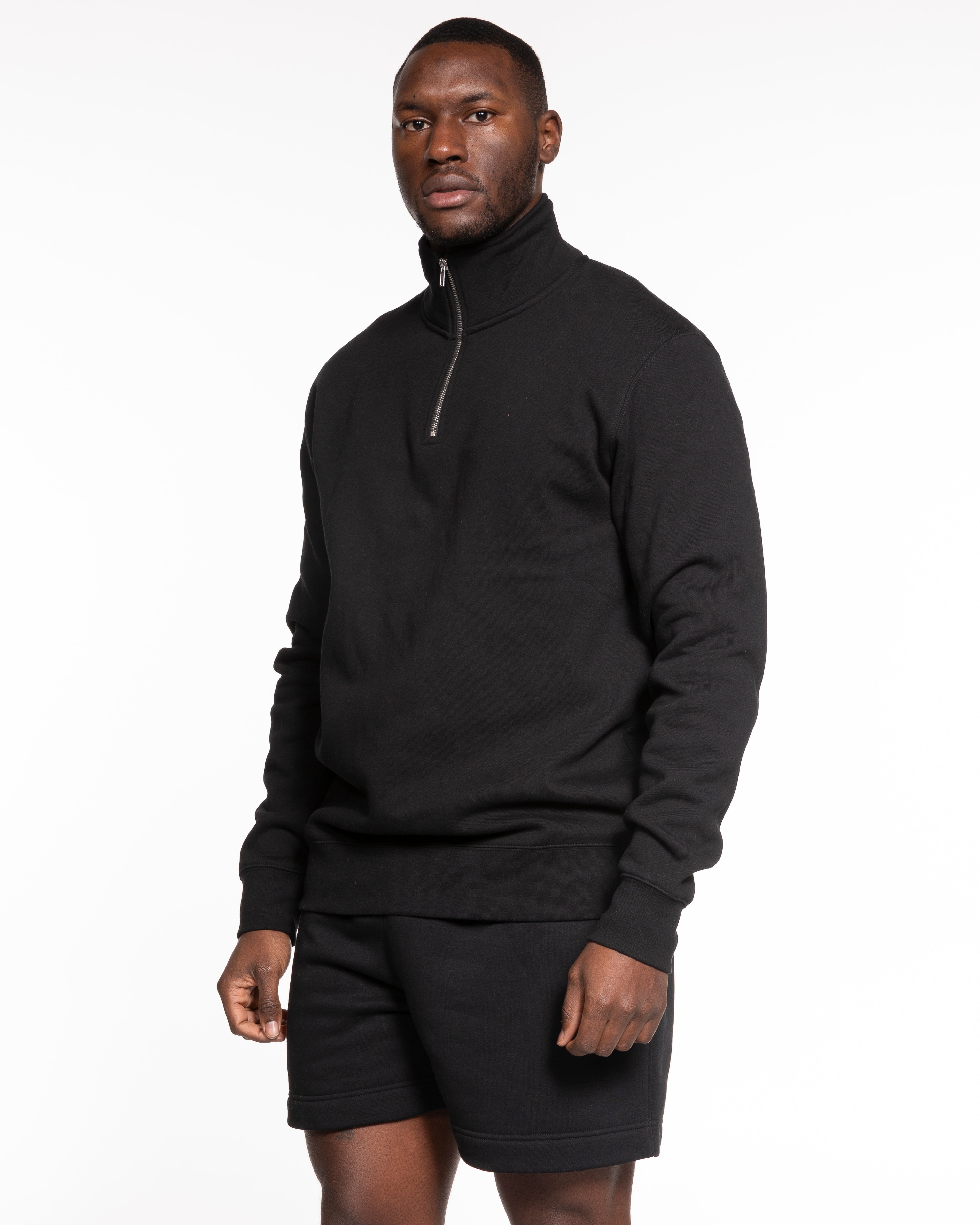 The Mens 1/4 Zip - Black - ALCHEME - Left Chest & Right Arm Sleeve E - Embroidered Chest - Printed Sleeve - Whiite