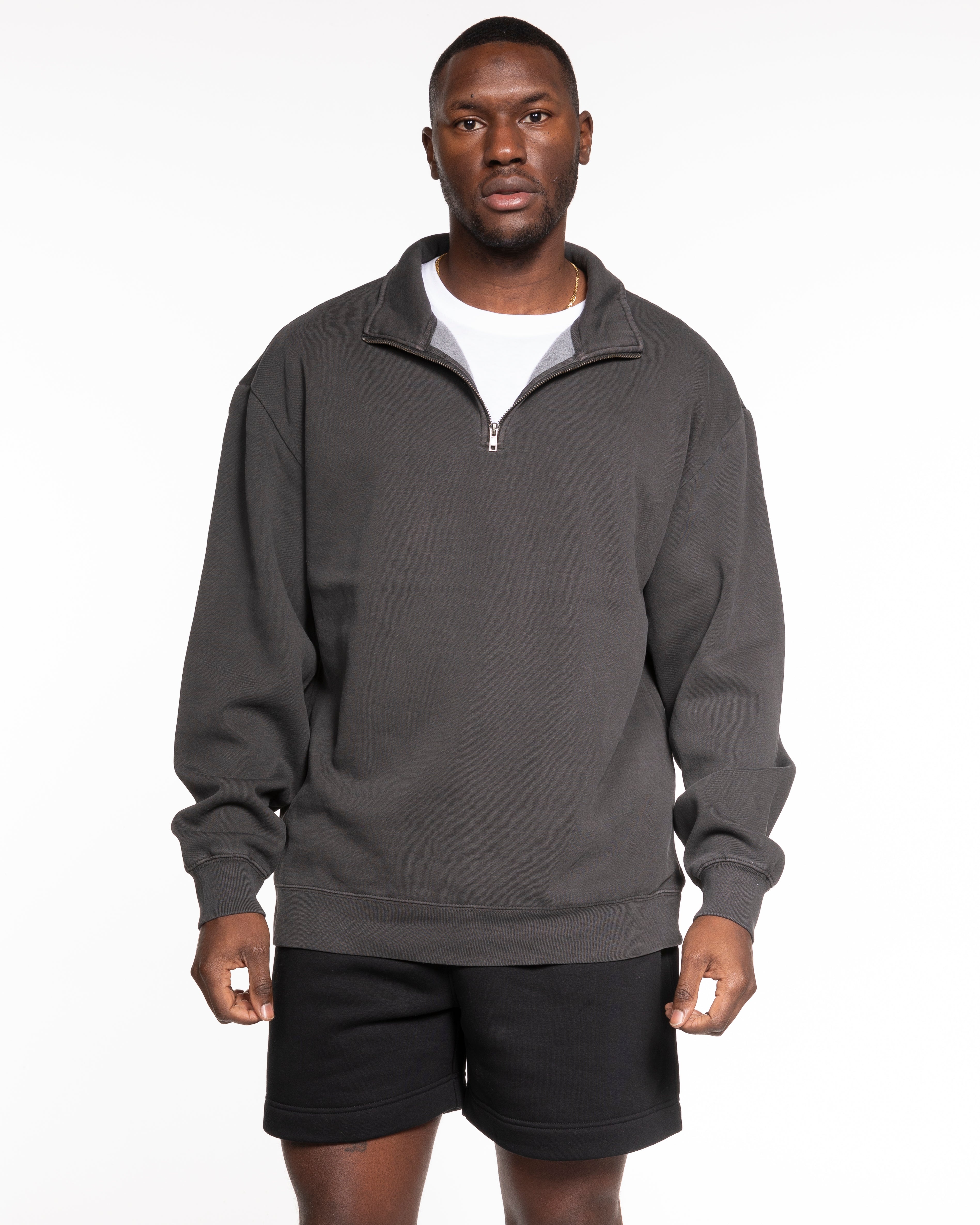 The Mens 1/4 Zip - Washed Black - Mantra - Left Chest - Embroidered - White