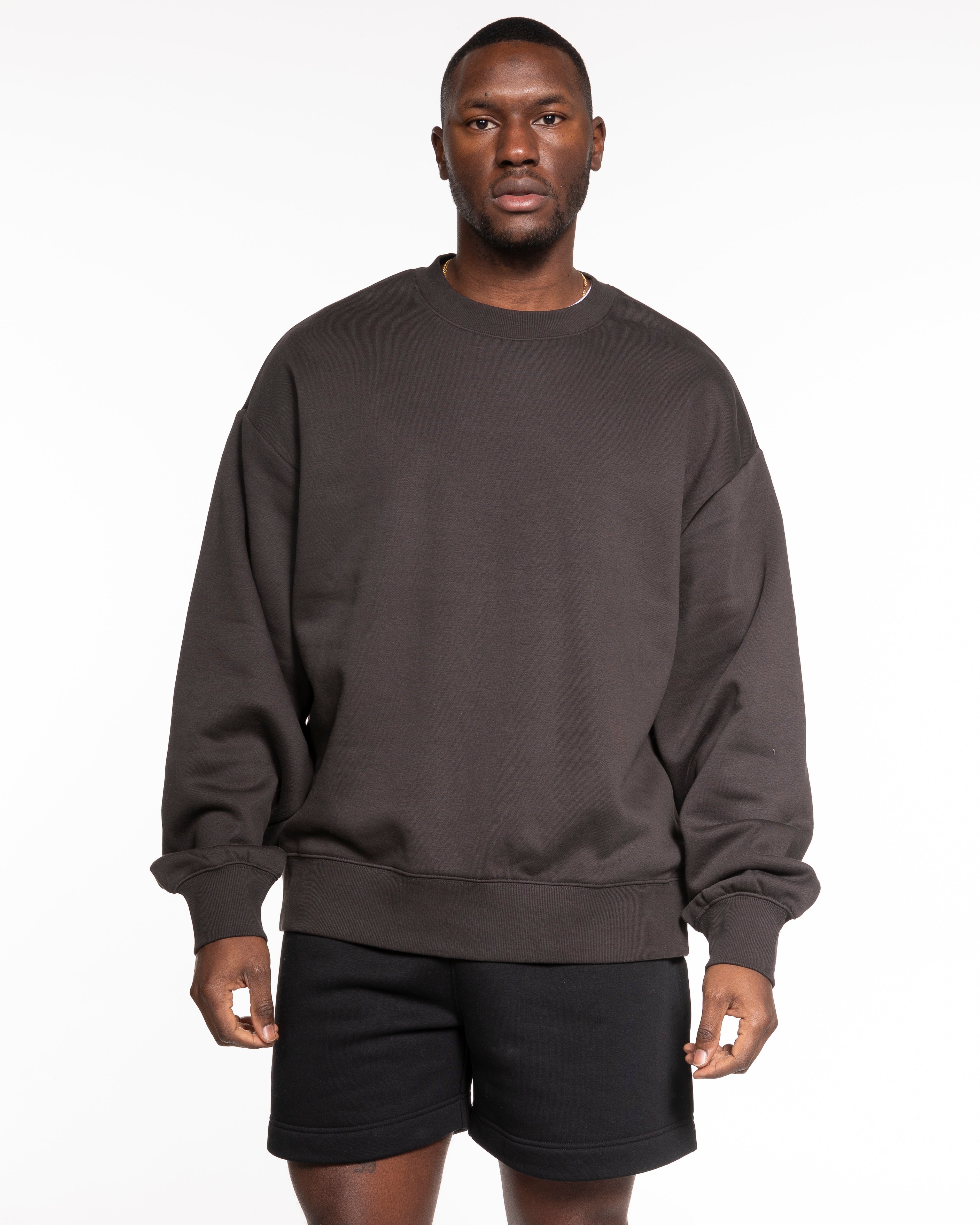 The Mens Heavyweight Crewneck - Coal - Core Reform - Center Chest Stacked - Printed - White
