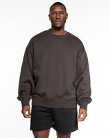 The Mens Heavyweight Crewneck - Coal - Core Reform - Center Chest Stacked - Printed - White