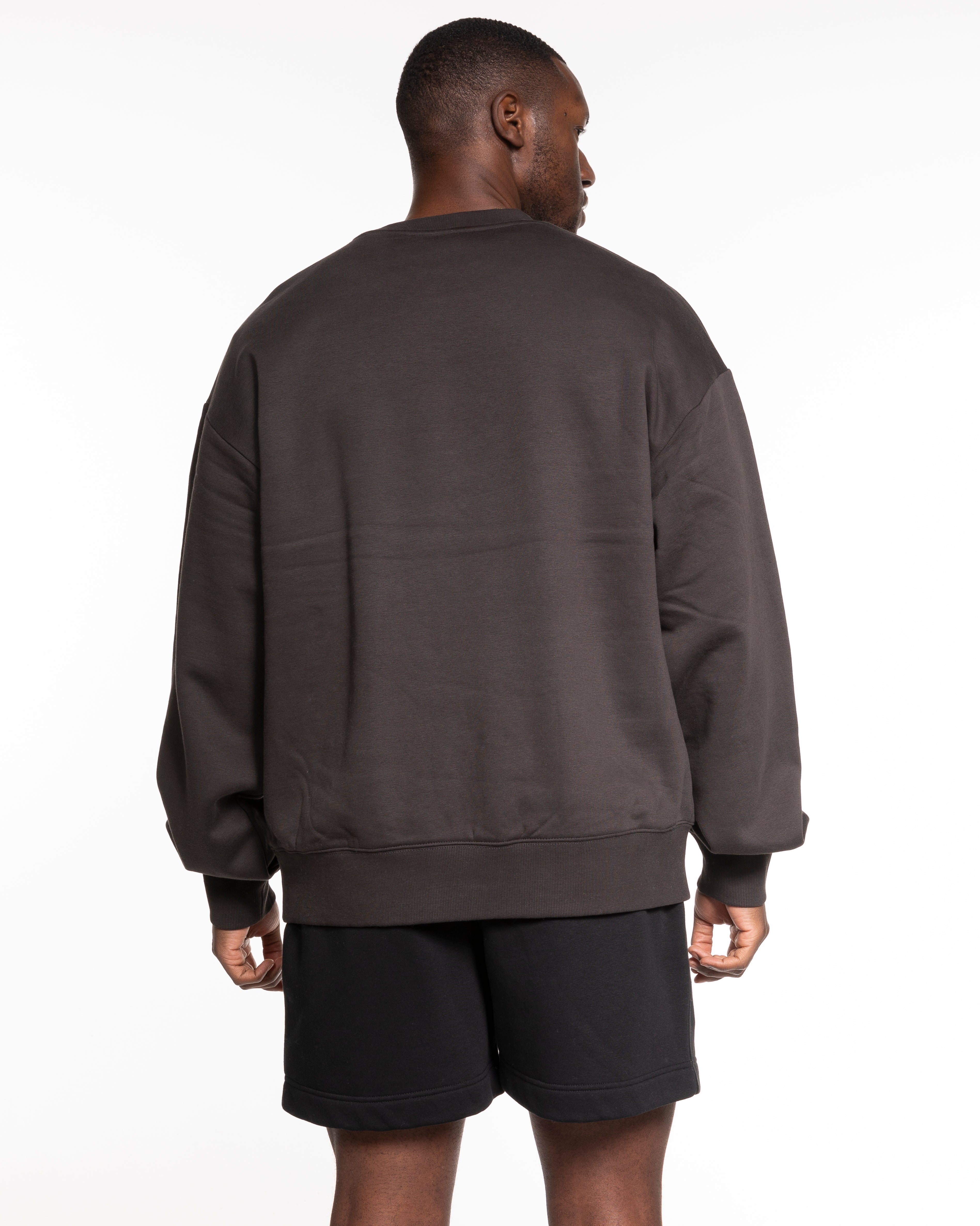 The Mens Heavyweight Crewneck - Coal - Core Reform - Center Chest Stacked - Printed - White