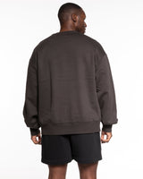 The Mens Heavyweight Crewneck - Coal - Core Reform - Center Chest Stacked - Printed - White
