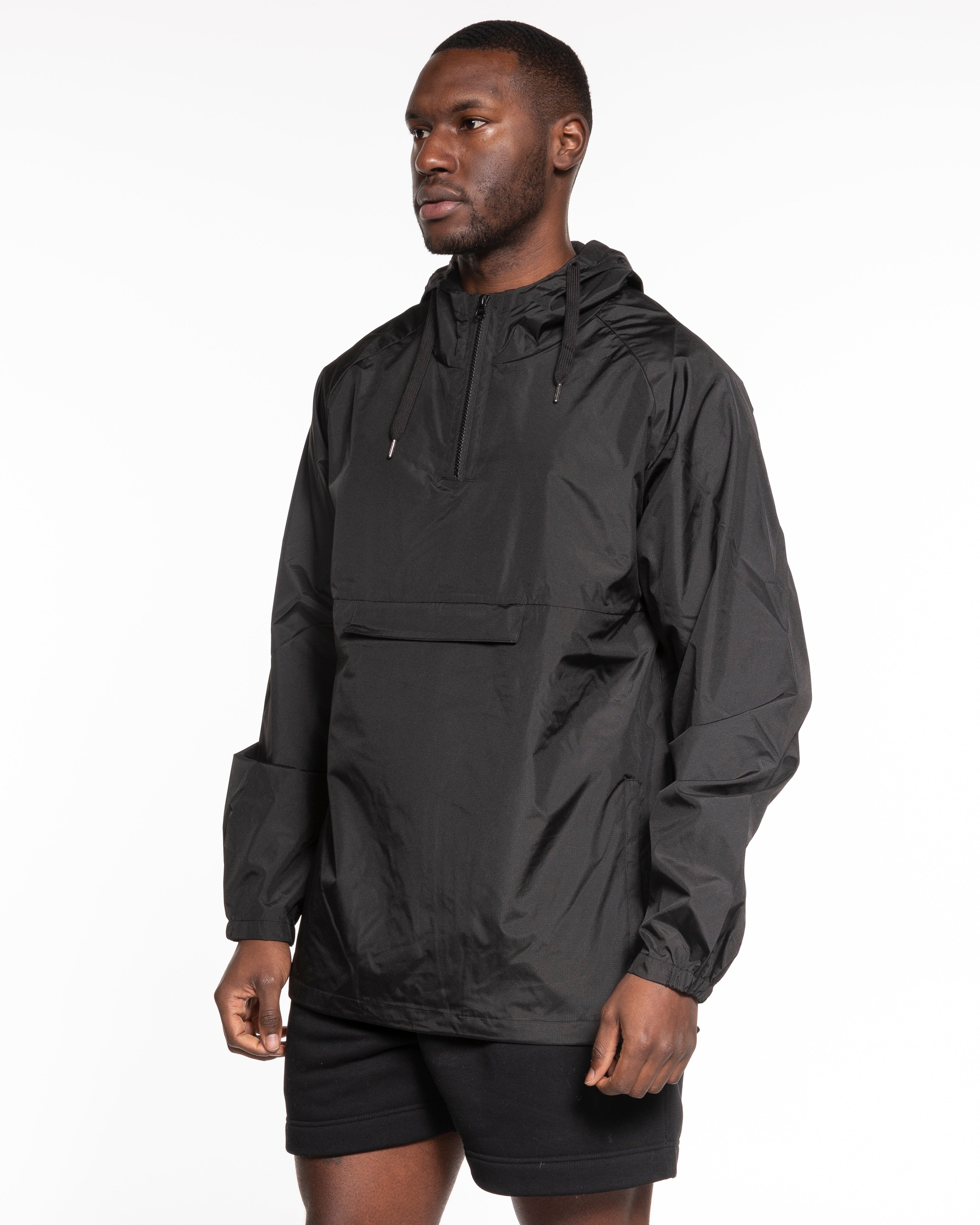 The Mens Windbreaker - Black - Warren - Center Body Logo & Center Back Stacked - Printed - White