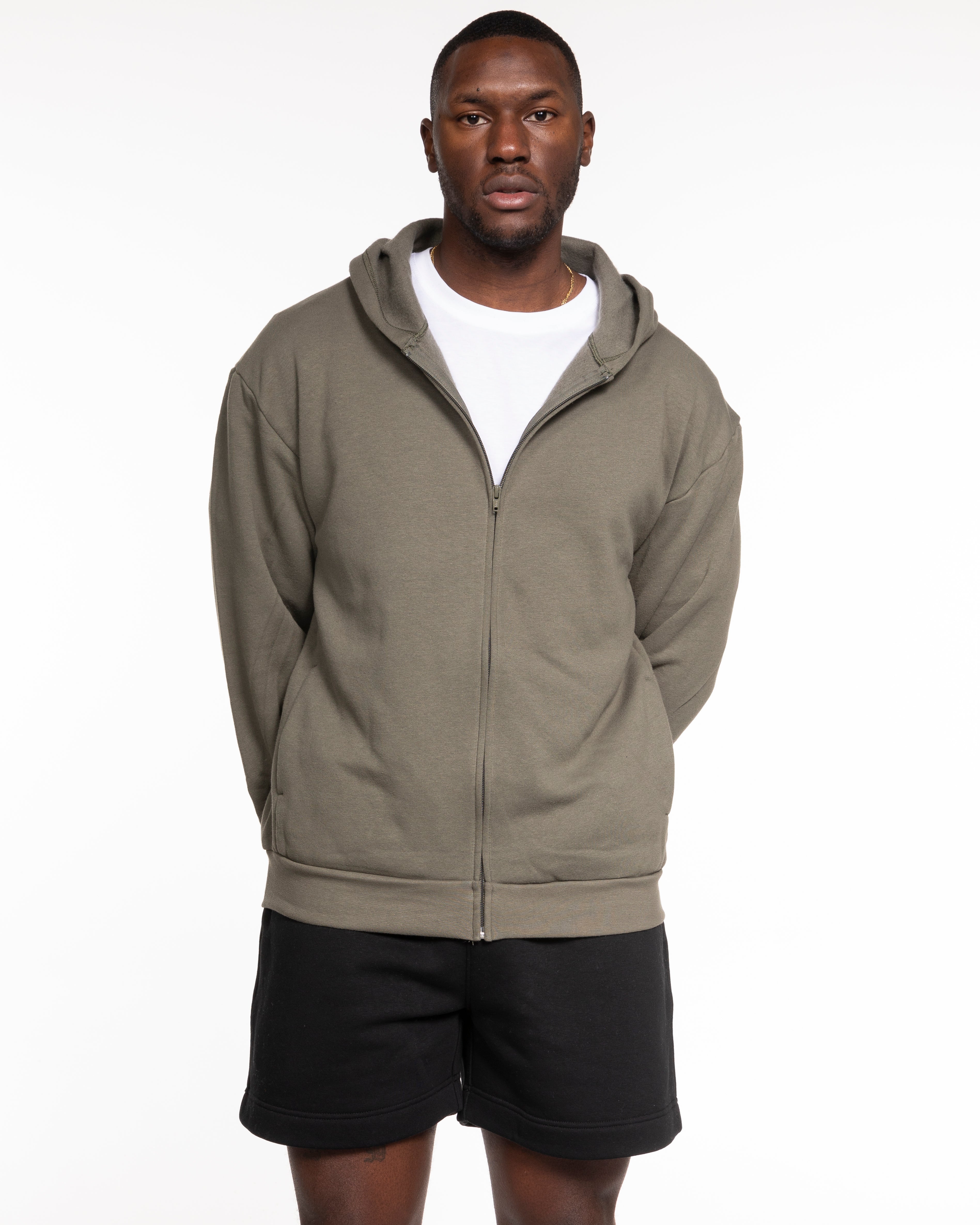 Motivate Movement Recycled Unisex Zip Hoodie - Army With White