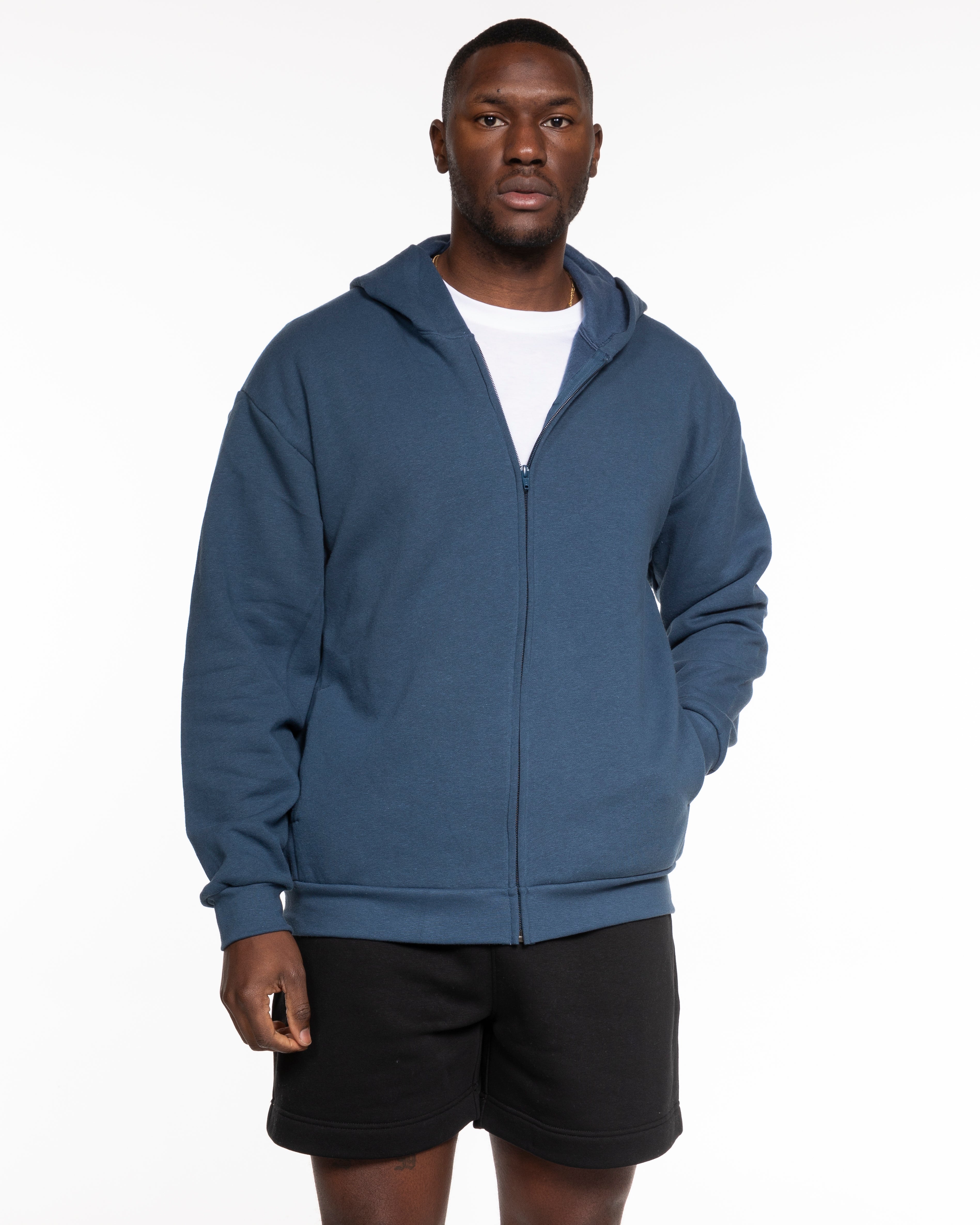 The Recycled Unisex Zip Hoodie - Sea - C2 Financial - Left Chest & Right Sleeve - Printed - White