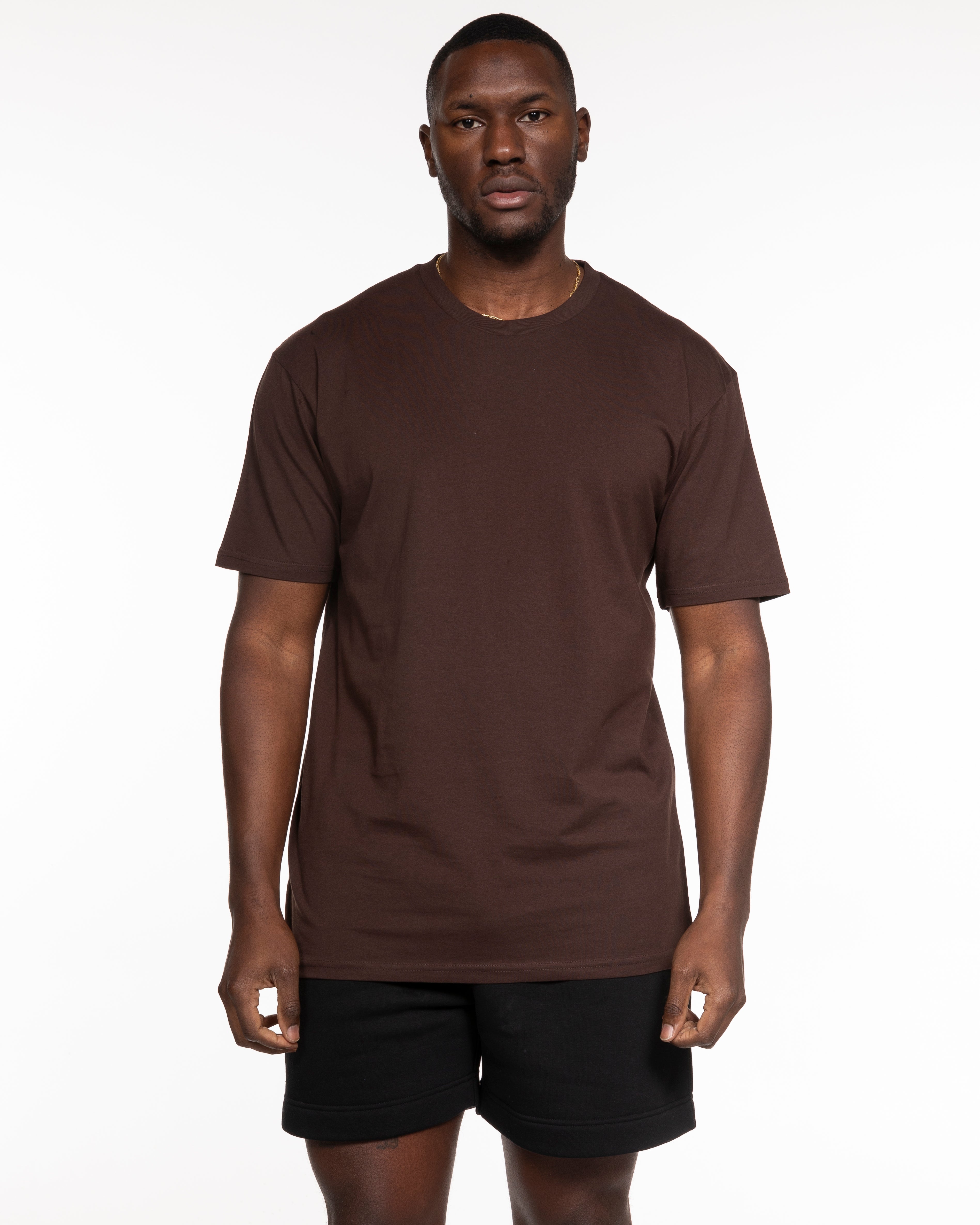 The Mens Tee - Chocolate - Bianca - Front Left & Back Stacked - Off White
