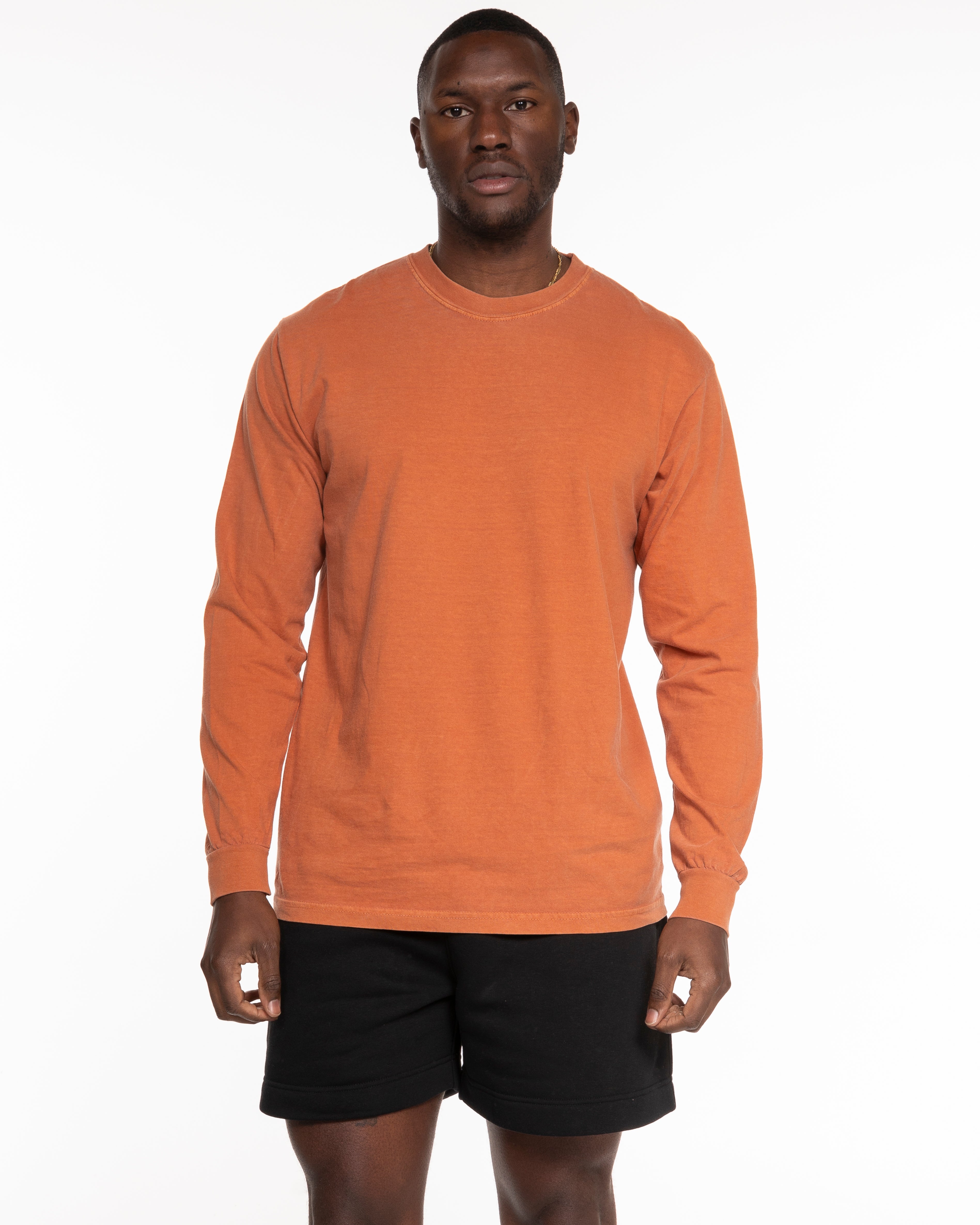 The Unisex Midweight Long Sleeve - Camel - Pilates Baddie - Left Chest Arc - Printed - White