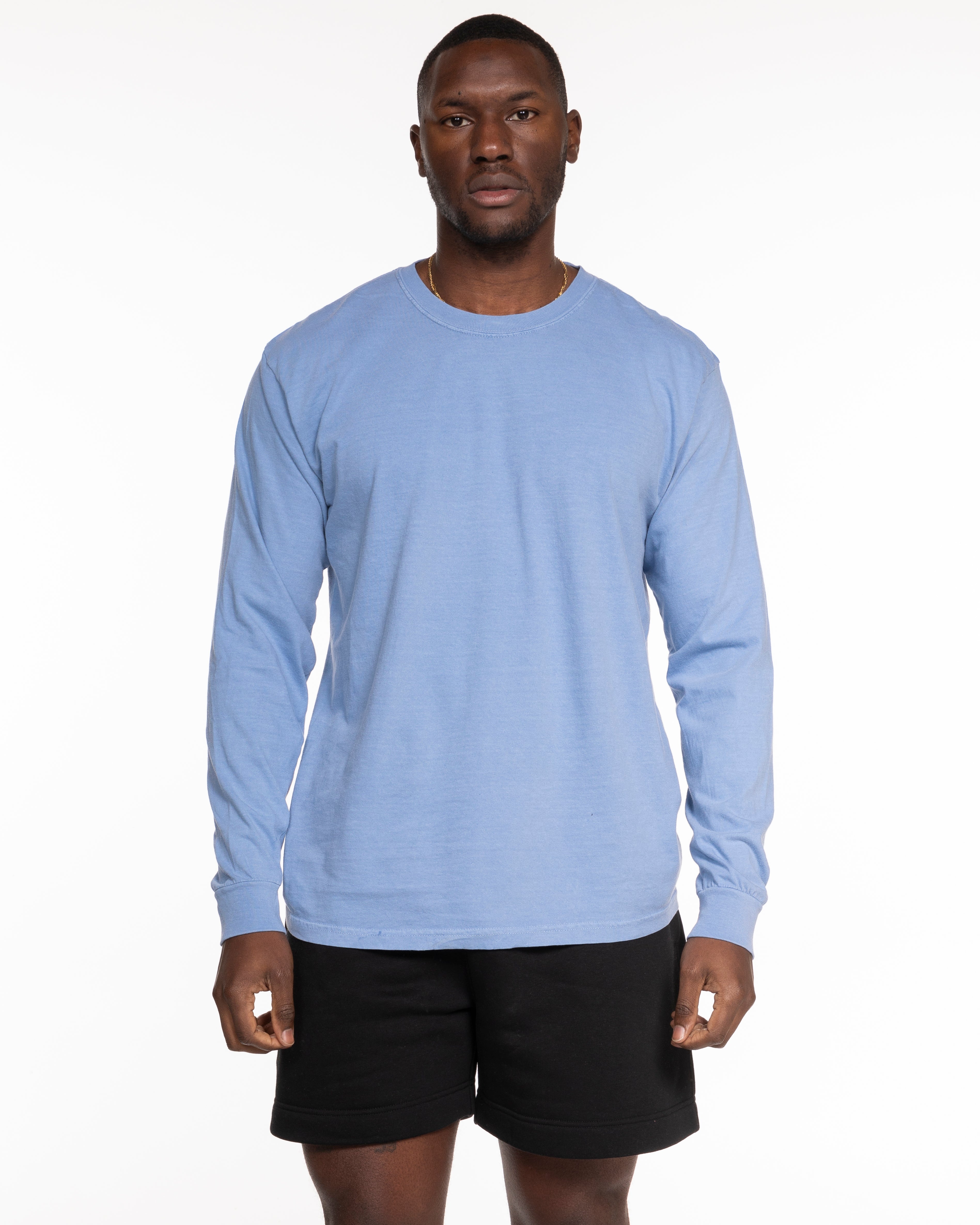 The Unisex Midweight Long Sleeve - Washed Denim - Reiner Pump Systems - Left Chest & Back Stacked - Printed - White