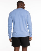 The Unisex Midweight Long Sleeve - Washed Denim - Reiner Pump Systems - Left Chest & Back Stacked - Printed - White