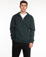 The Mens 1/4 Zip - Pine Green - BlueCarrot - Left Chest Stacked - Printed - Off White