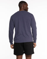 The Unisex Midweight Long Sleeve - Navy - Evolve Lagree - Left Chest - Printed - White
