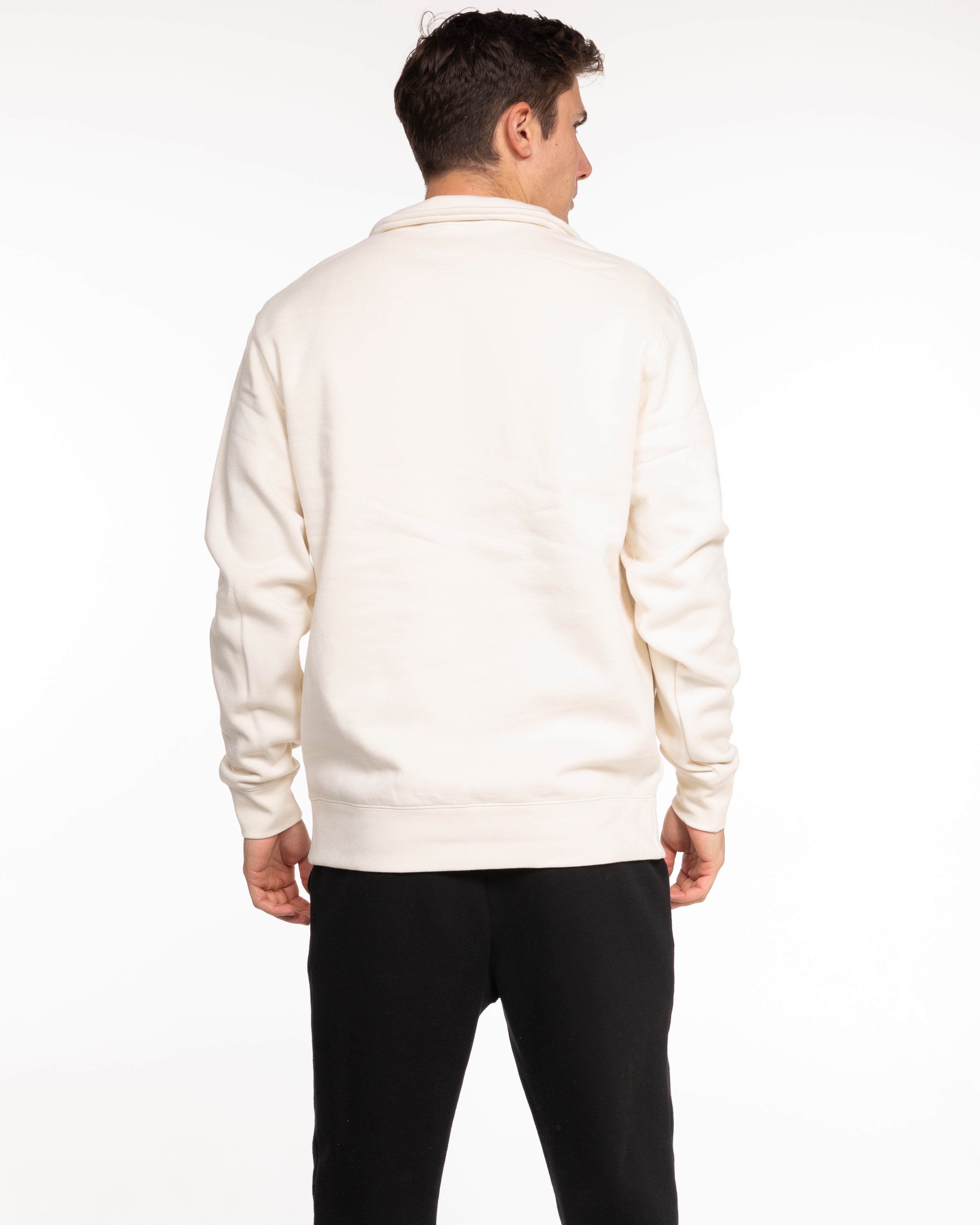 The Mens 1/4 Zip - Off White - Vibe MVMT - Left Chest Stacked - Embroidered - Brown