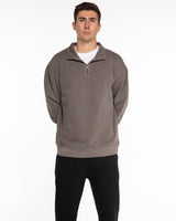 The Mens 1/4 Zip - Washed Gray - HiLo - Center Chest - Printed - White