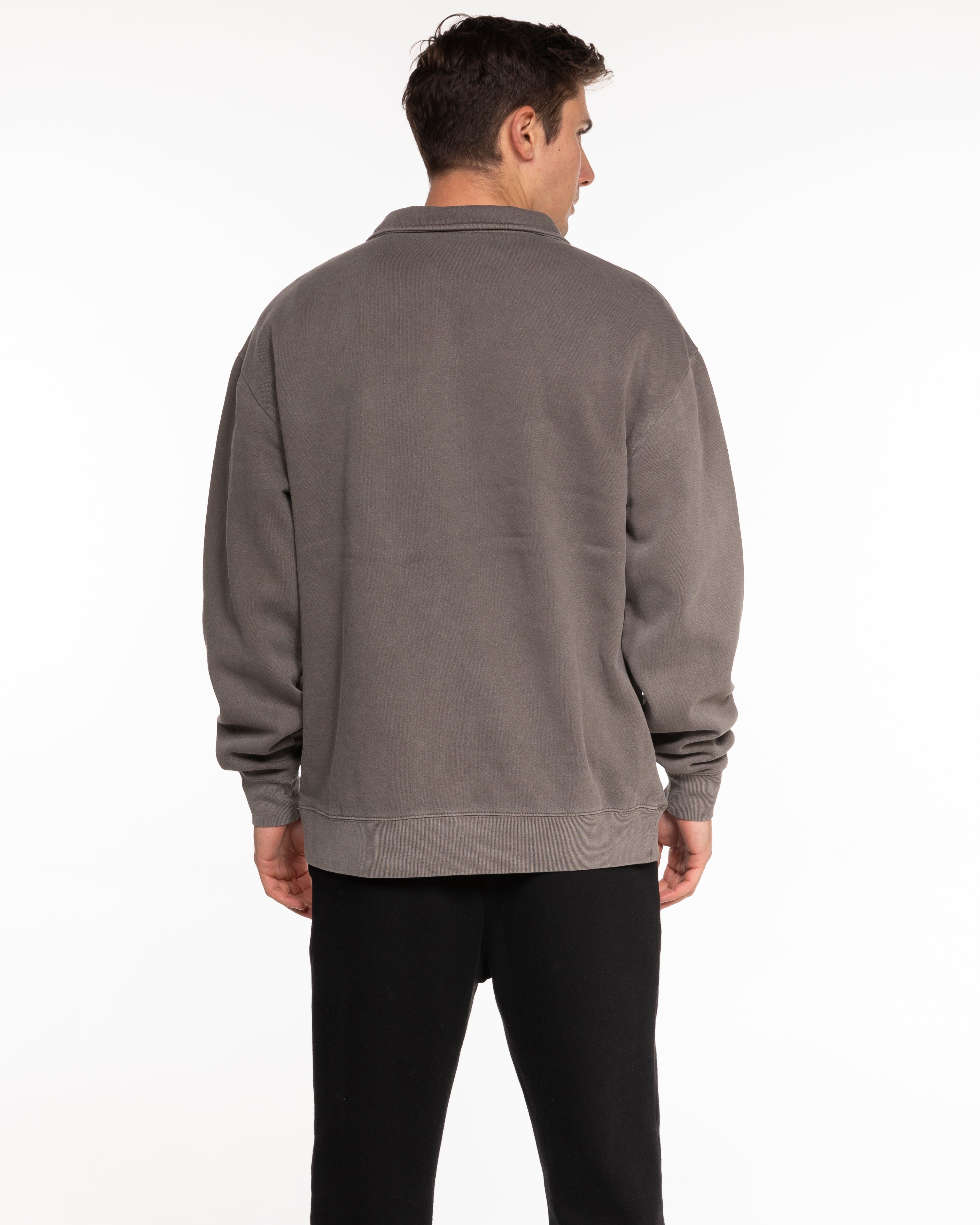 The Mens 1/4 Zip - Washed Gray - HiLo - Center Chest - Printed - White