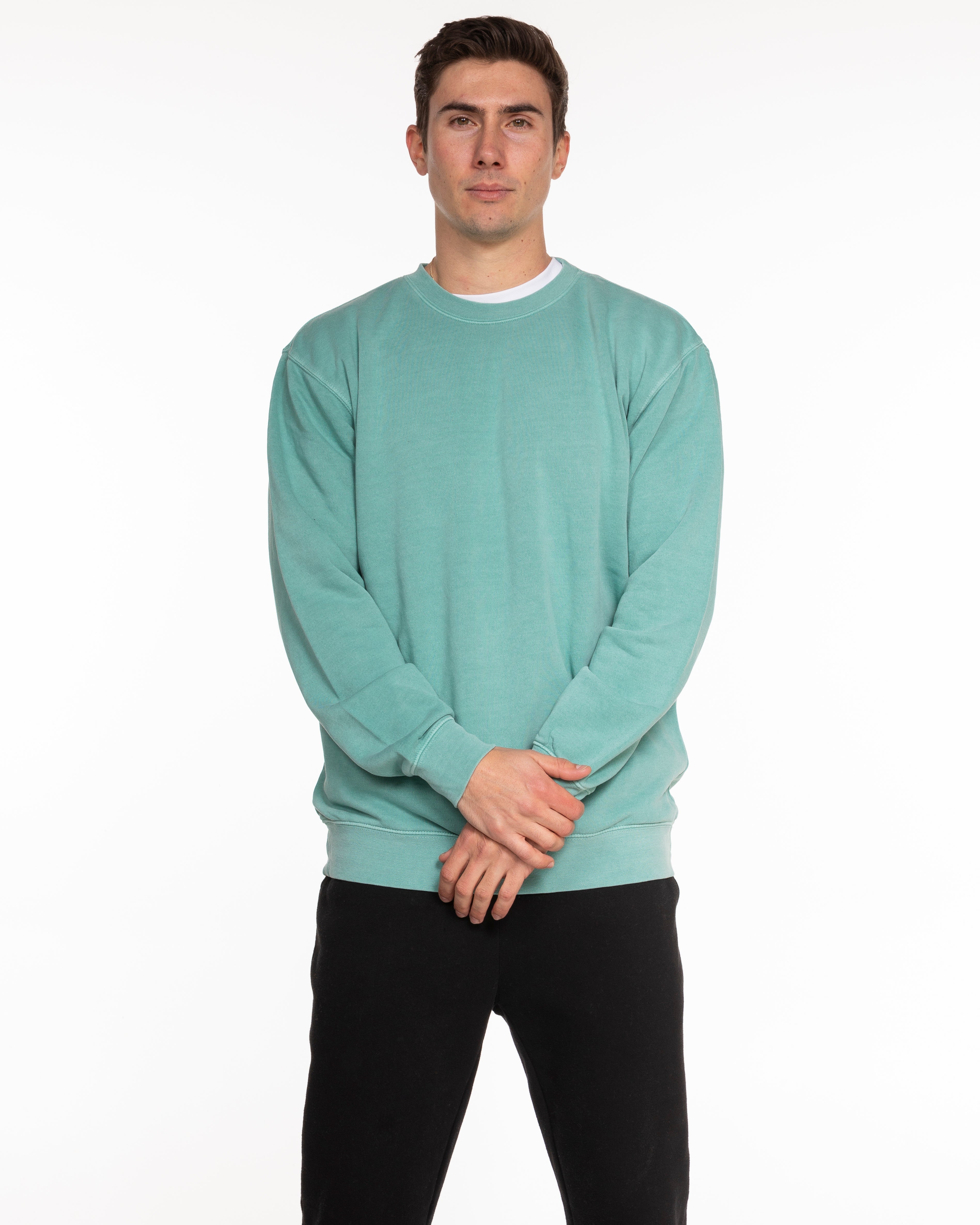 The Midweight Unisex Crewneck - Washed Mint - HiLo - Center Chest & Back Stacked - Printed - Tone on Tone
