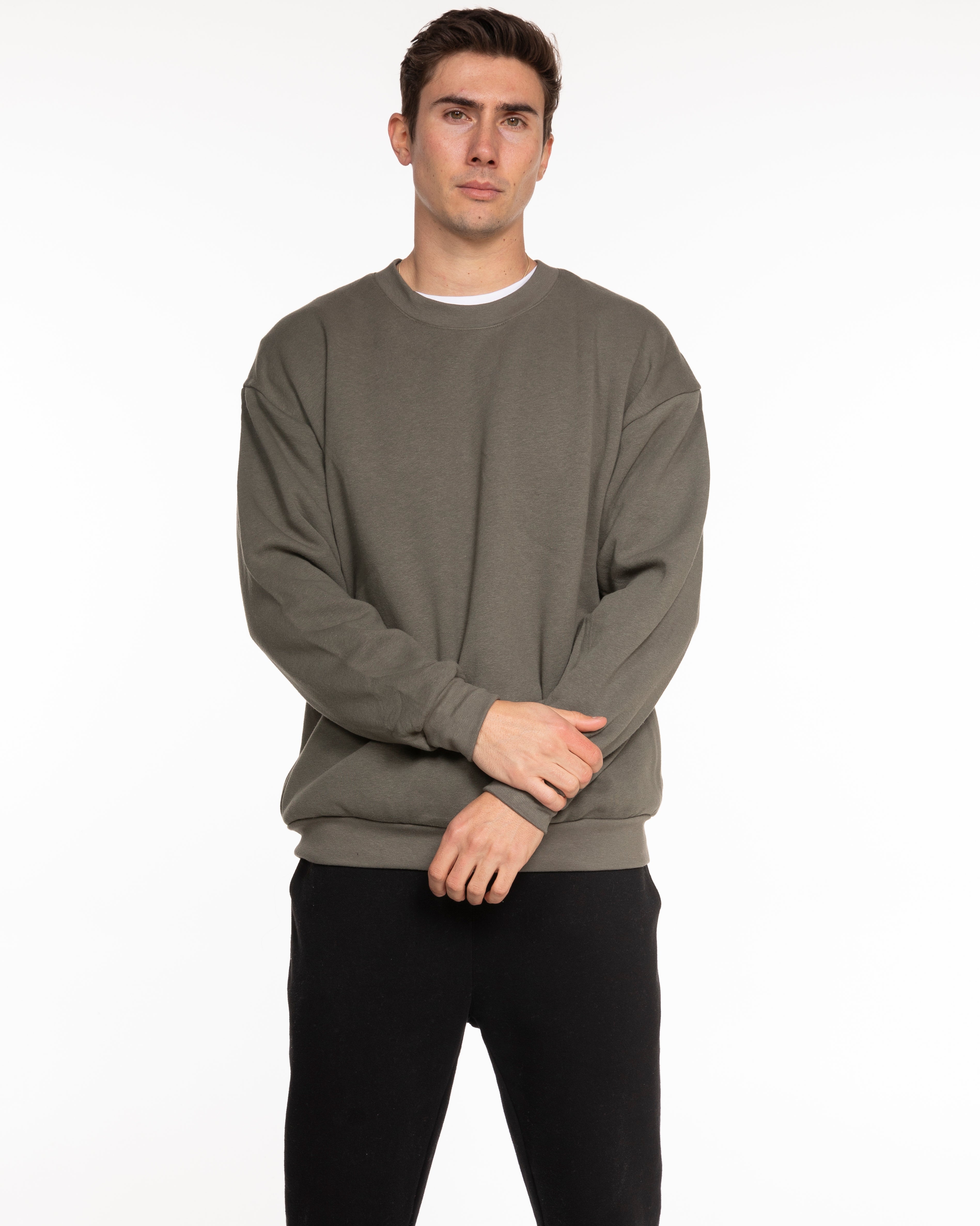 The Recycled Unisex Crewneck - Army - Bond Fitness - Center Chest Round & Upper Back - Printed - White