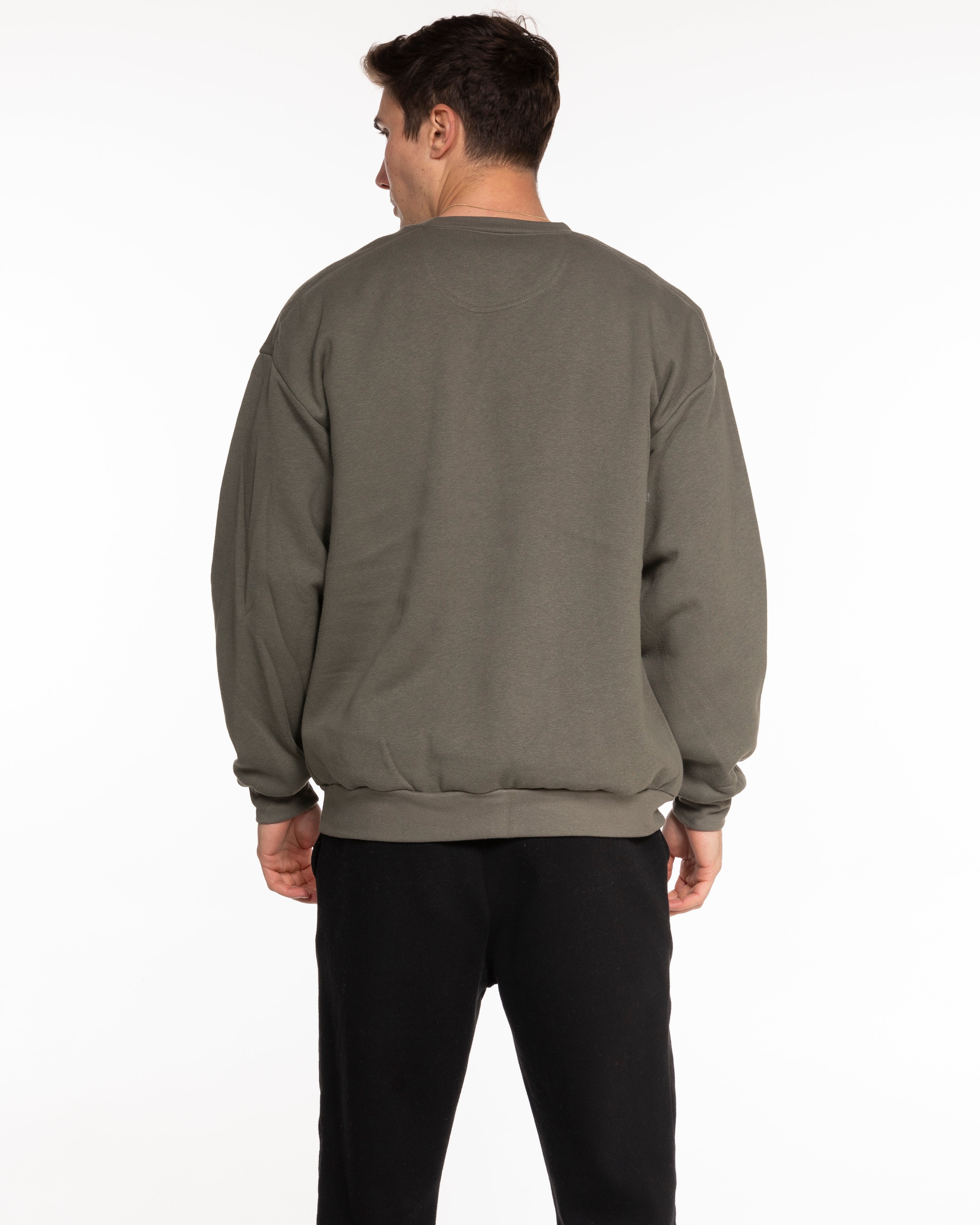 The Recycled Unisex Crewneck - Army - Bond Fitness - Center Chest Round & Upper Back - Printed - White