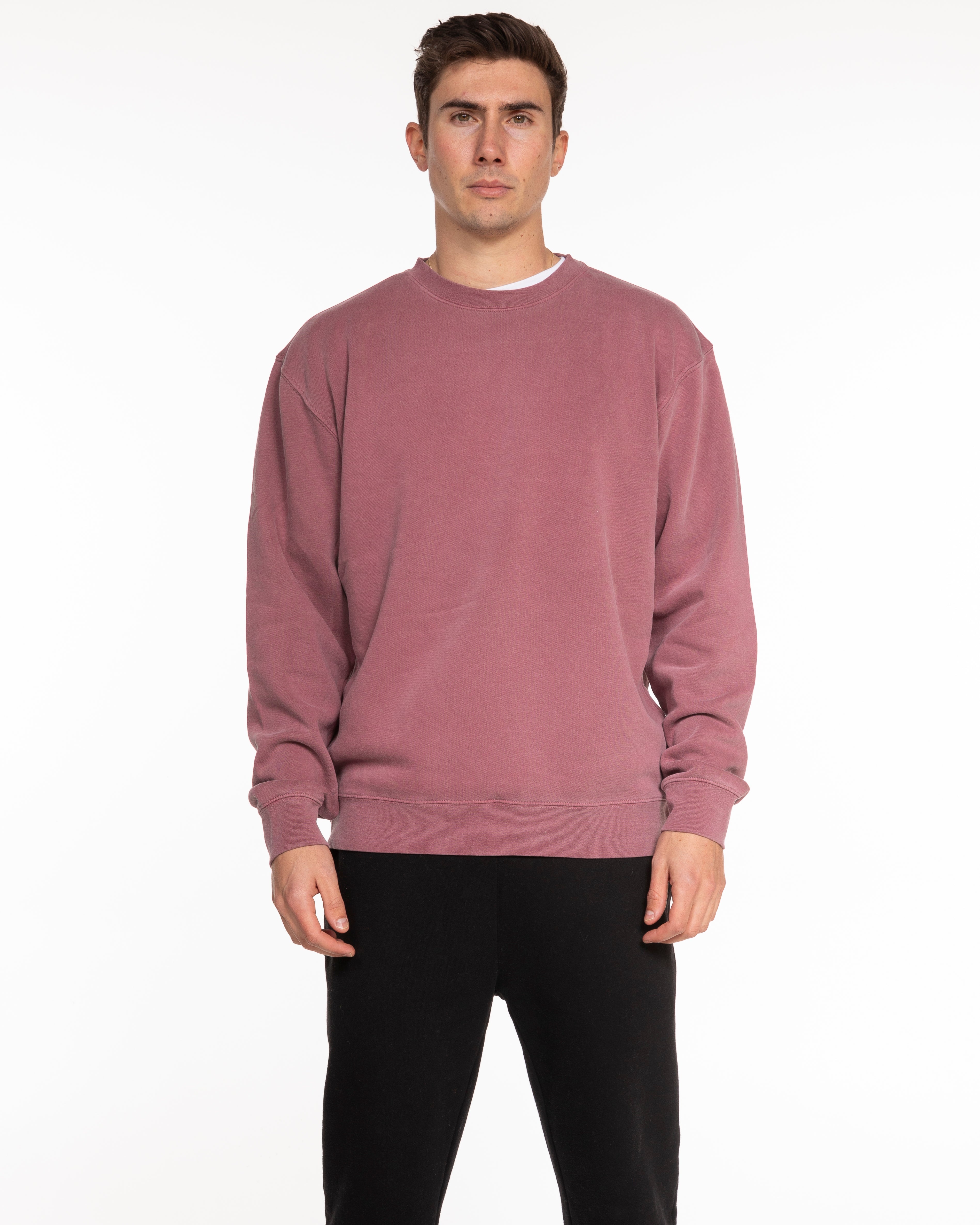 The Midweight Unisex Crewneck - Washed Maroon - Mantra - Center Chest Arch - Printed - Washed Sage
