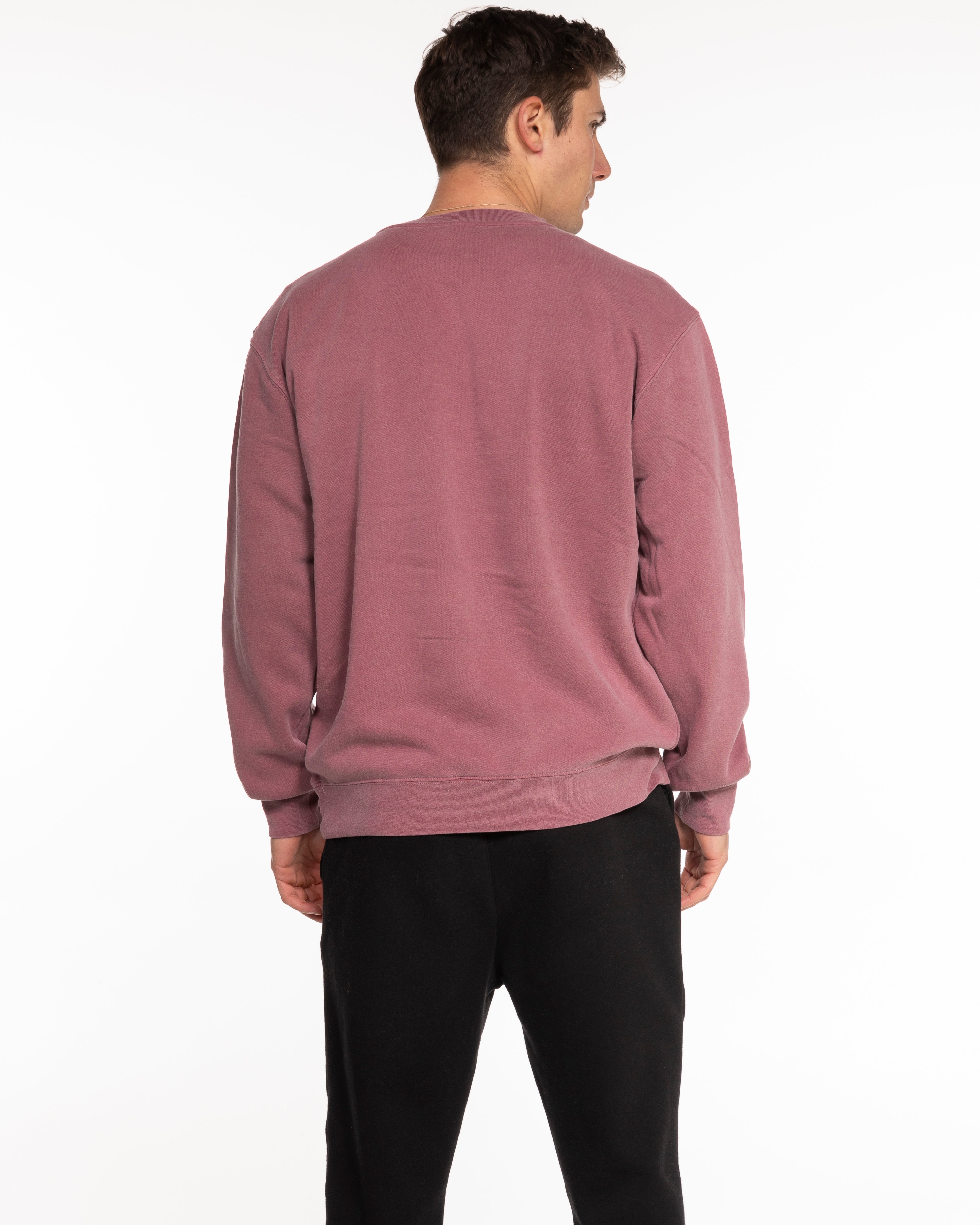 The Midweight Unisex Crewneck - Washed Maroon - Mantra - Center Chest Arch - Printed - Washed Sage