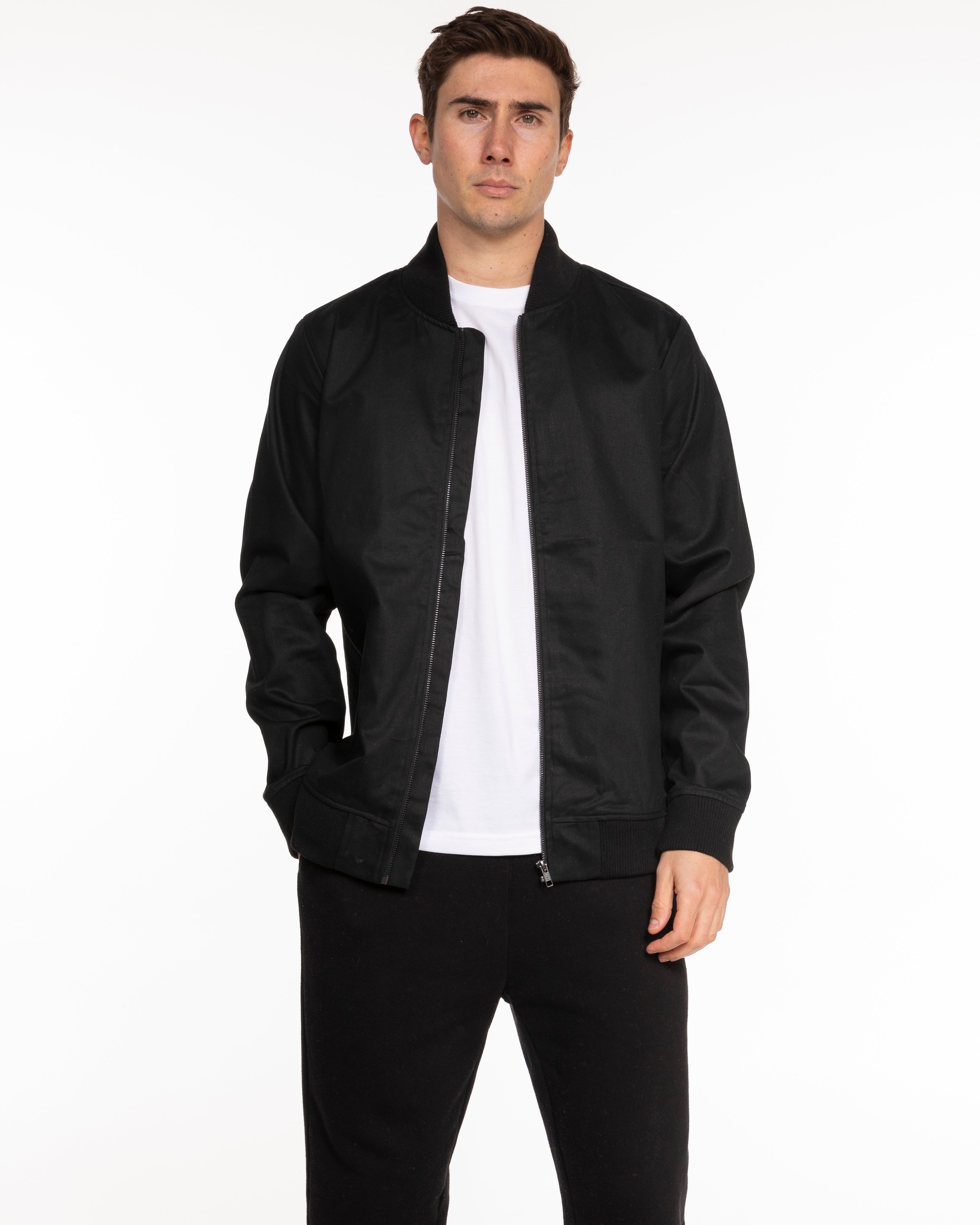 The Mens Bomber Jacket - Black - BlueCarrot - Left Chest - Printed - White
