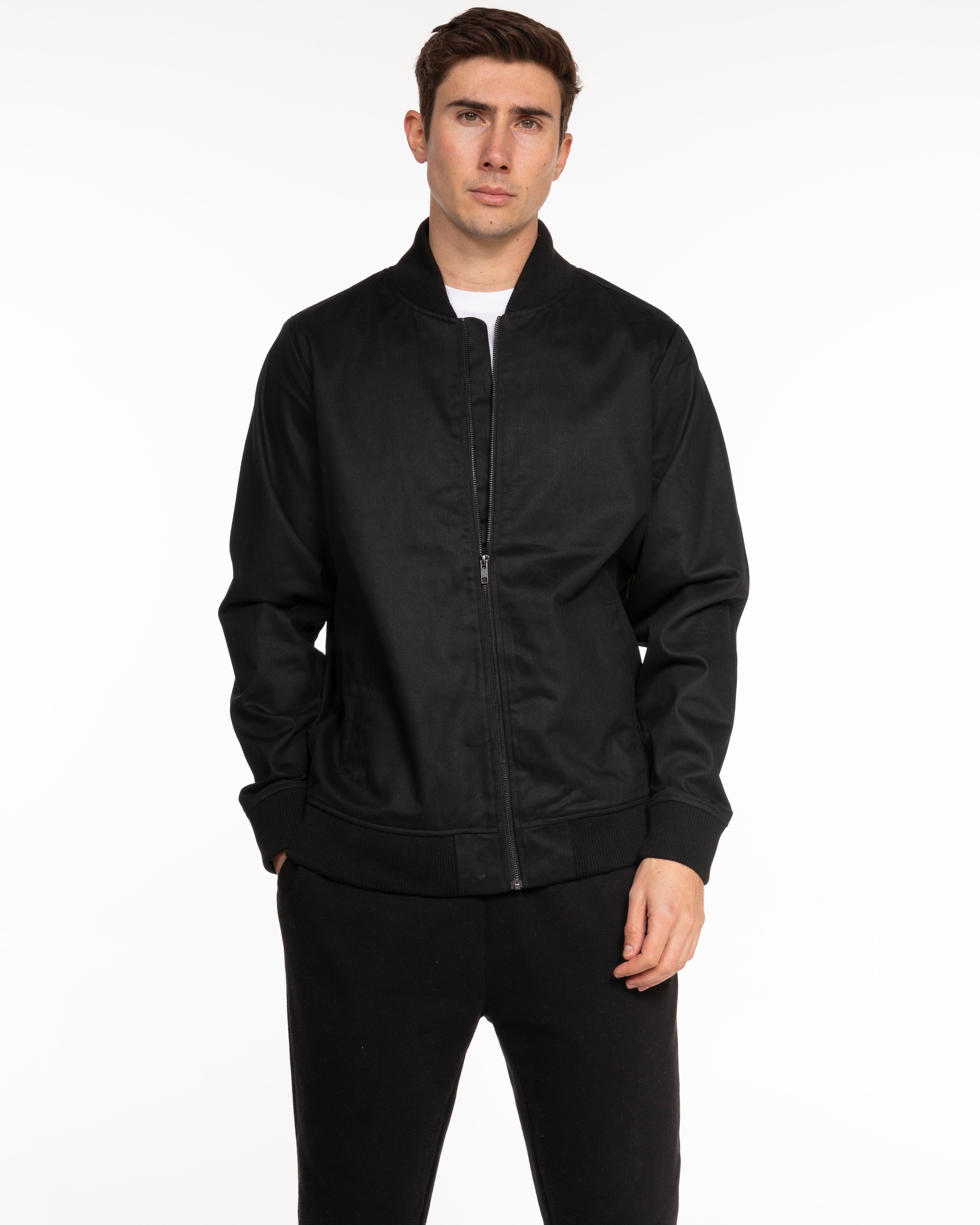 The Mens Bomber Jacket - Black - BlueCarrot - Left Chest - Printed - White