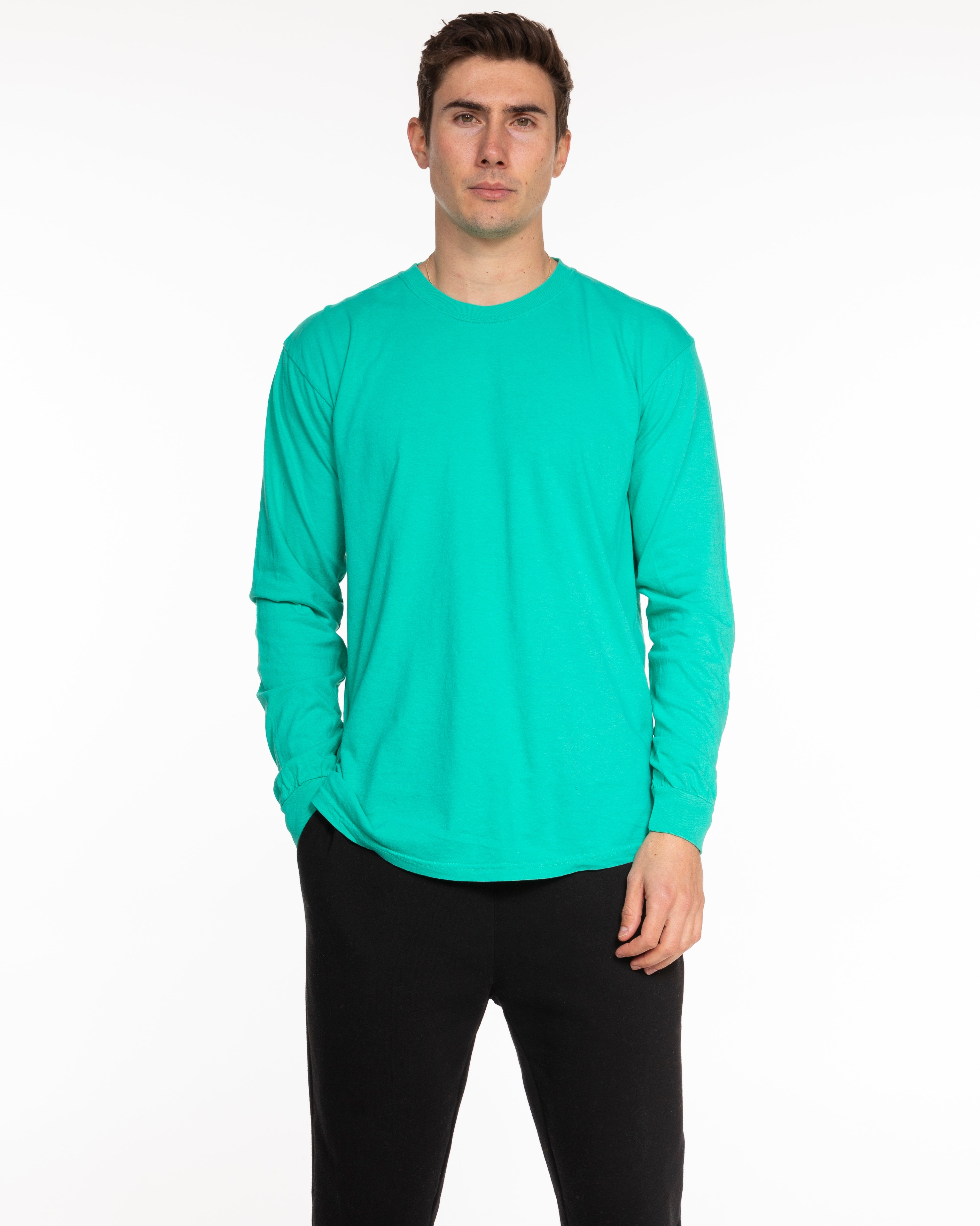 The Unisex Midweight Long Sleeve - Cyan - HiLo - Left Chest & Center Back Round - White Printed