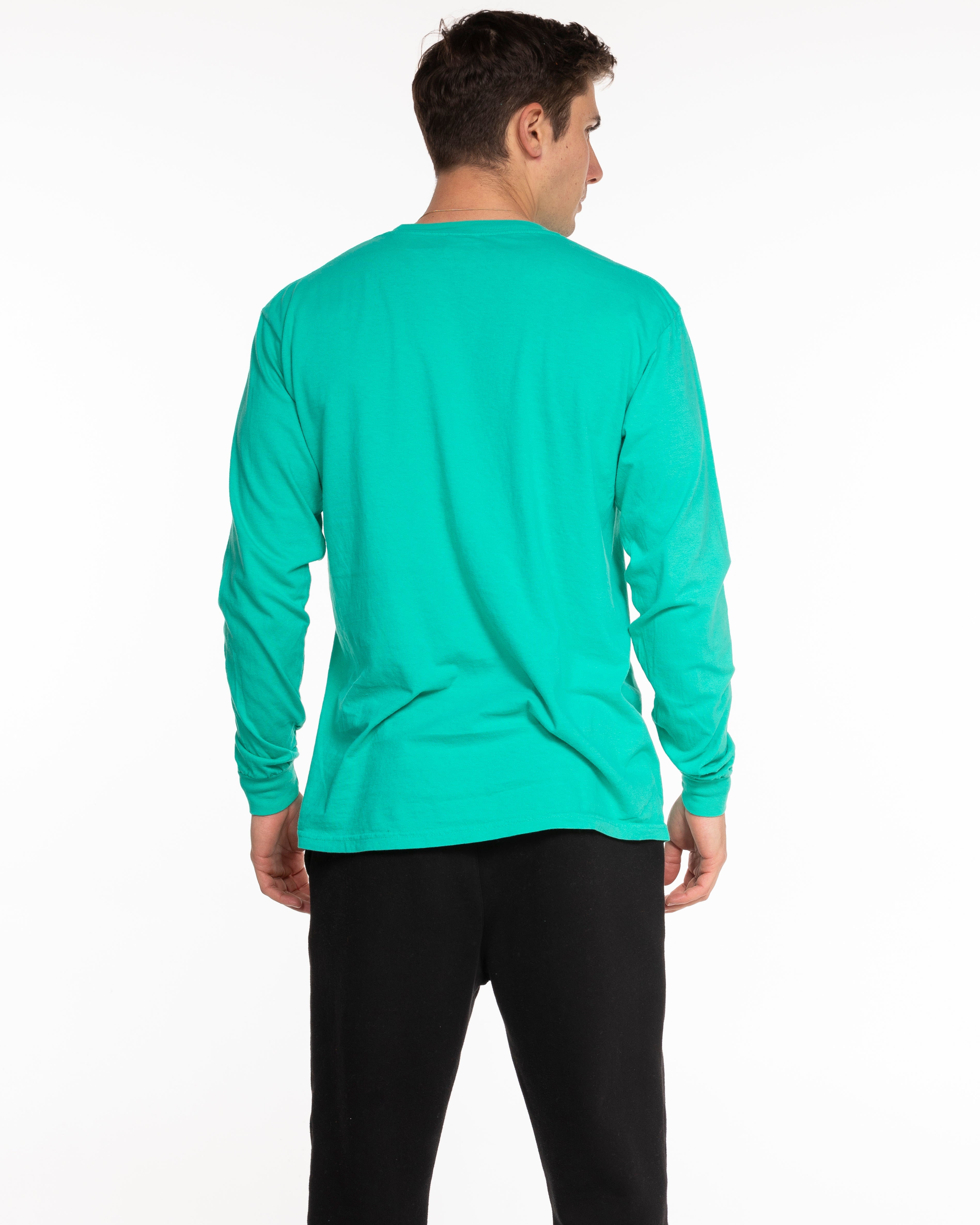 The Unisex Midweight Long Sleeve - Cyan - HiLo - Left Chest & Center Back Round - White Printed