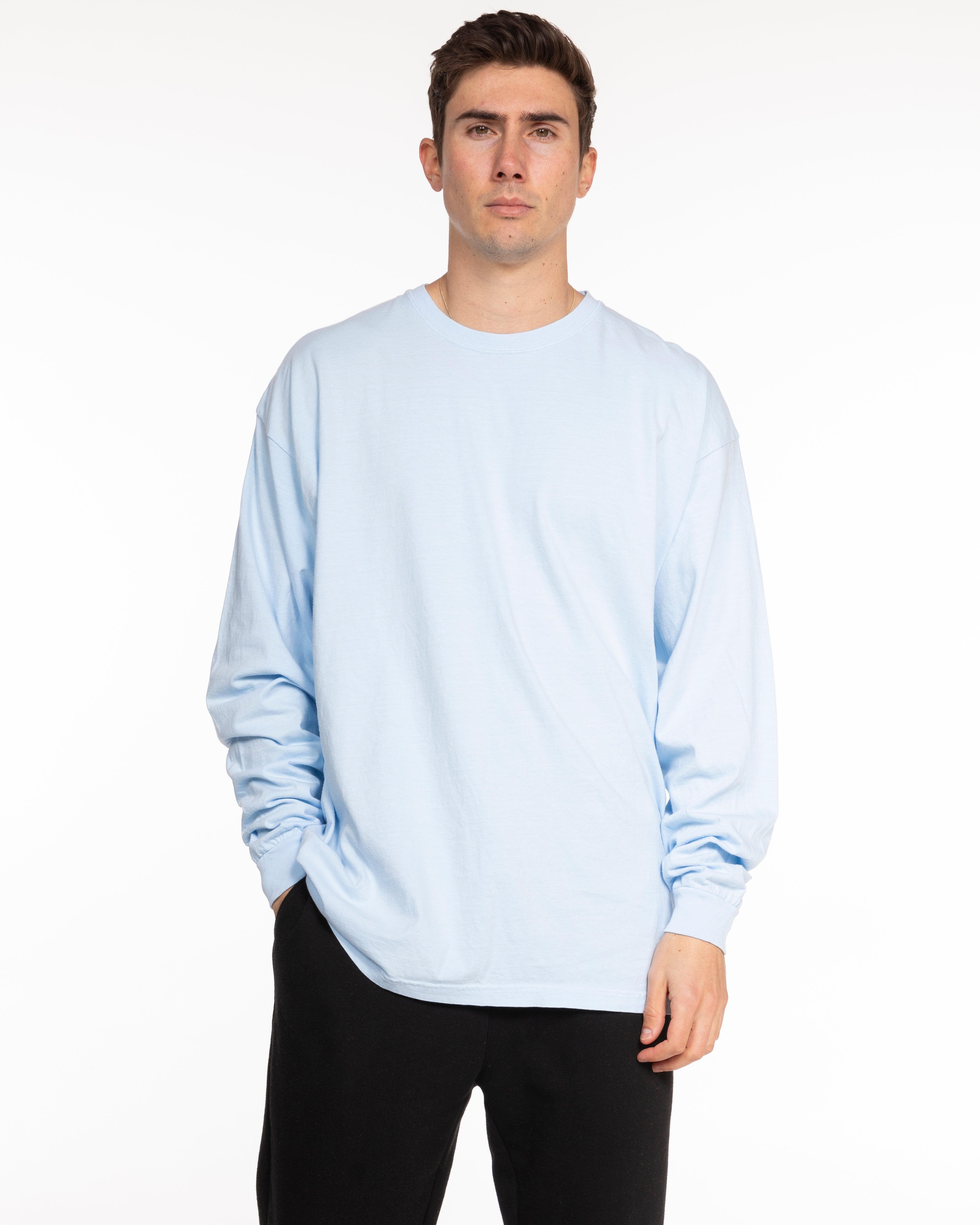 The Unisex Midweight Long Sleeve - Sky Blue - MD Hyperbaric - Left Chest Round & Back Illustration - Printed - Navy
