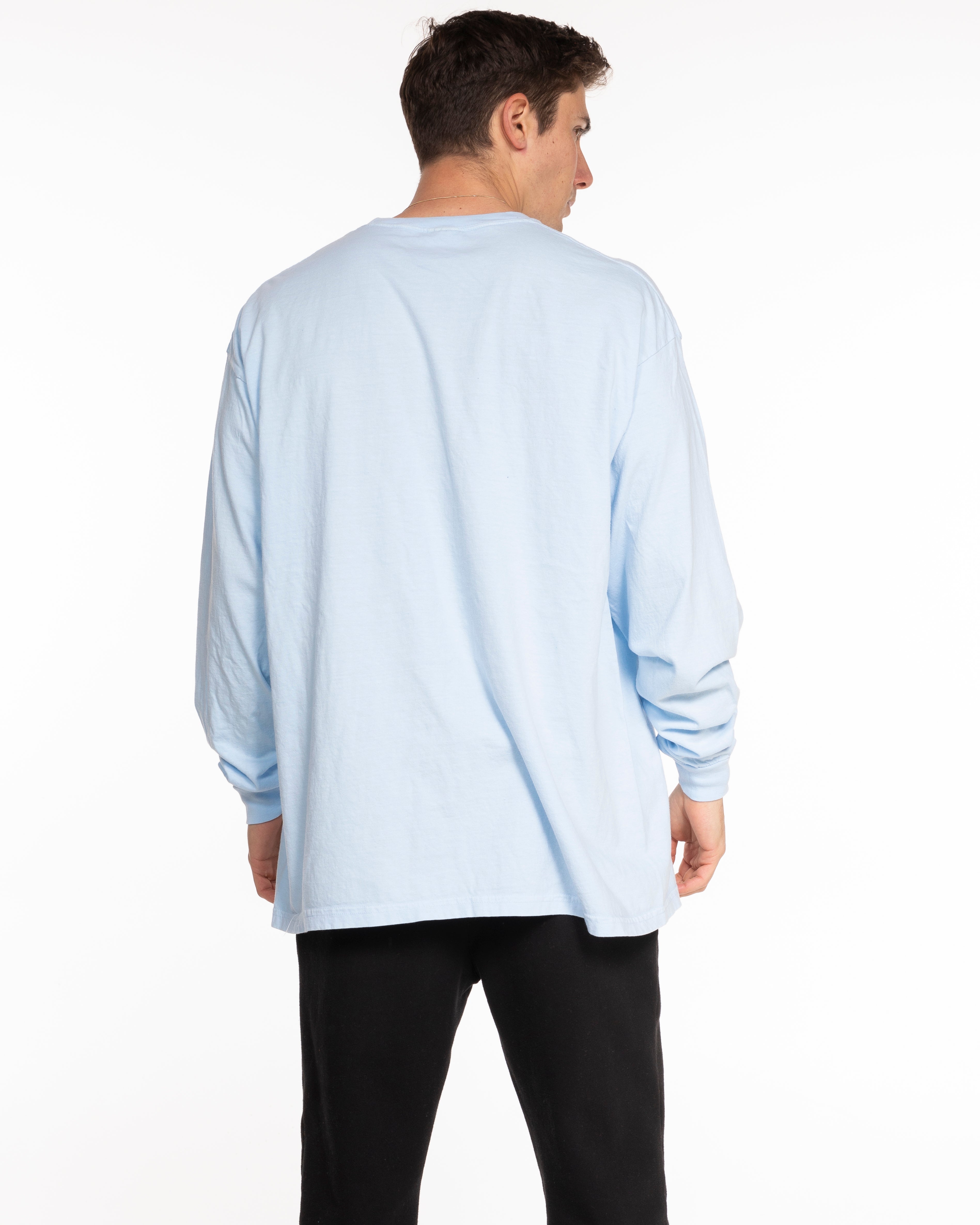 The Unisex Midweight Long Sleeve - Sky Blue - MD Hyperbaric - Left Chest Round & Back Illustration - Printed - Navy